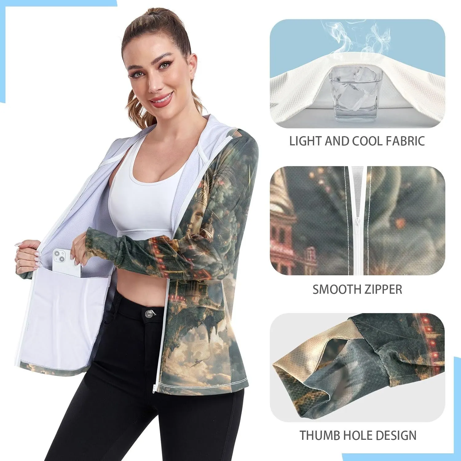 Hoodie Graphic Long Sleeve Cooling Shirt UPF 50  Protection Zip Up Jacket Hiking Outdoor Performance