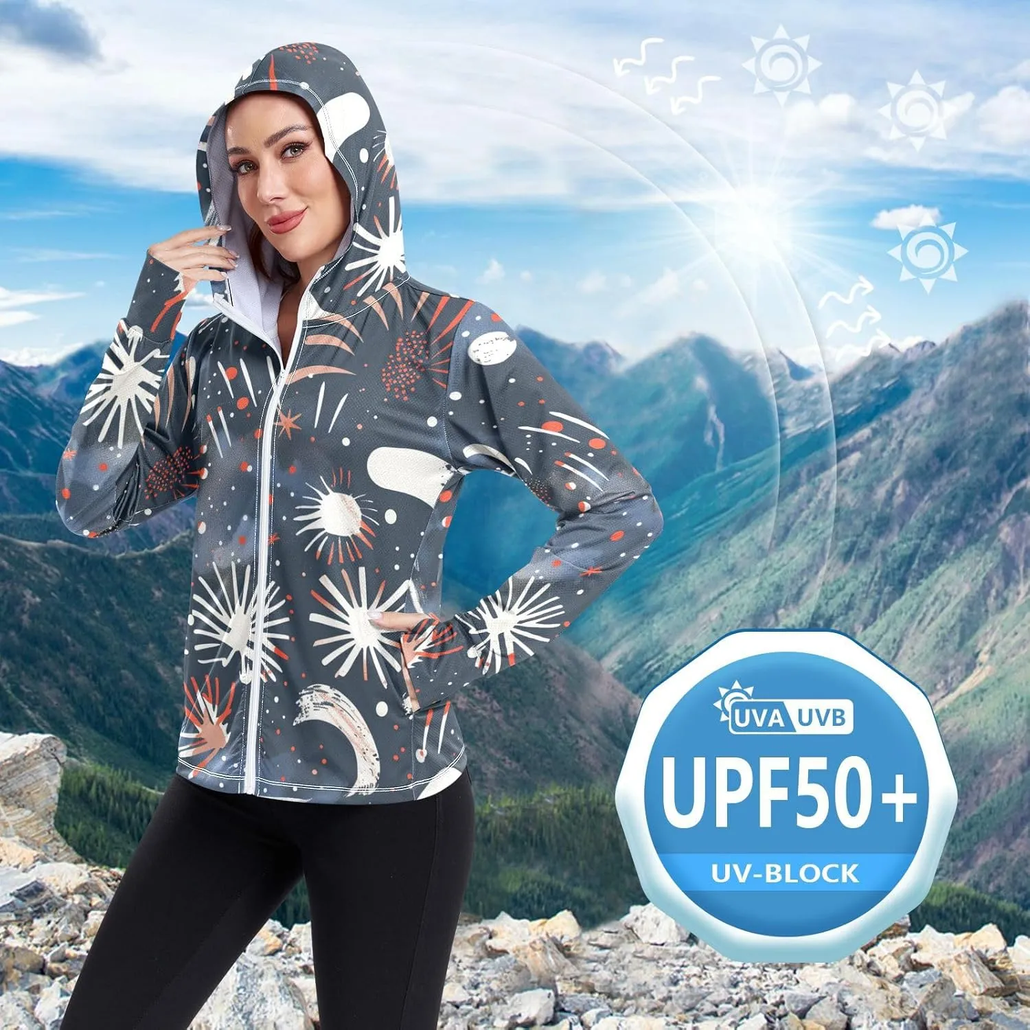 Hoodie Graphic Long Sleeve Cooling Shirt UPF 50  Protection Zip Up Jacket Hiking Outdoor Performance