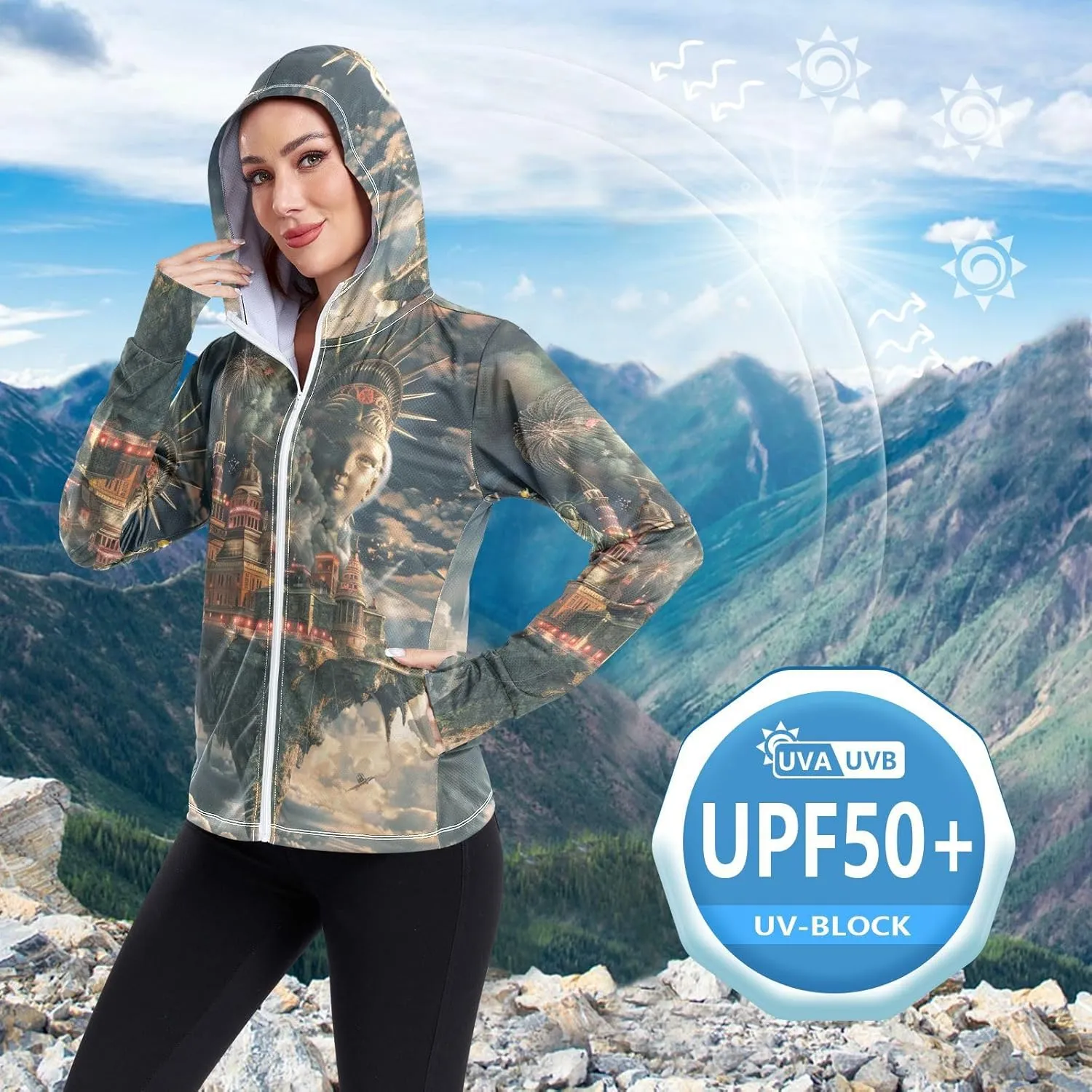 Hoodie Graphic Long Sleeve Cooling Shirt UPF 50  Protection Zip Up Jacket Hiking Outdoor Performance
