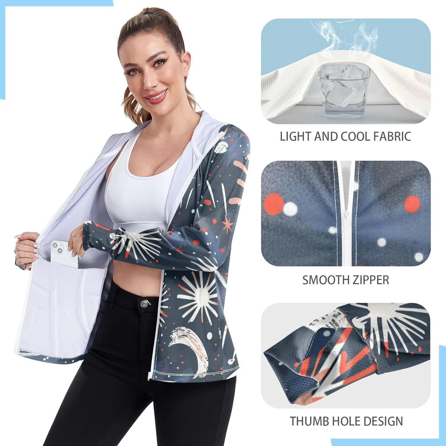 Hoodie Graphic Long Sleeve Cooling Shirt UPF 50  Protection Zip Up Jacket Hiking Outdoor Performance