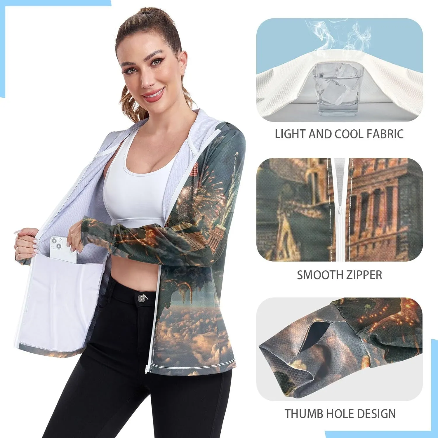 Hoodie Graphic Long Sleeve Cooling Shirt UPF 50  Protection Zip Up Jacket Hiking Outdoor Performance