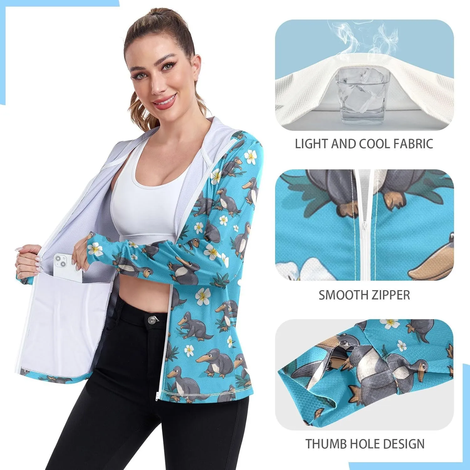 Hoodie Women with Pockets Cooling Shirt UPF 50  Protection Lightweight Jacket for Hiking Outdoor