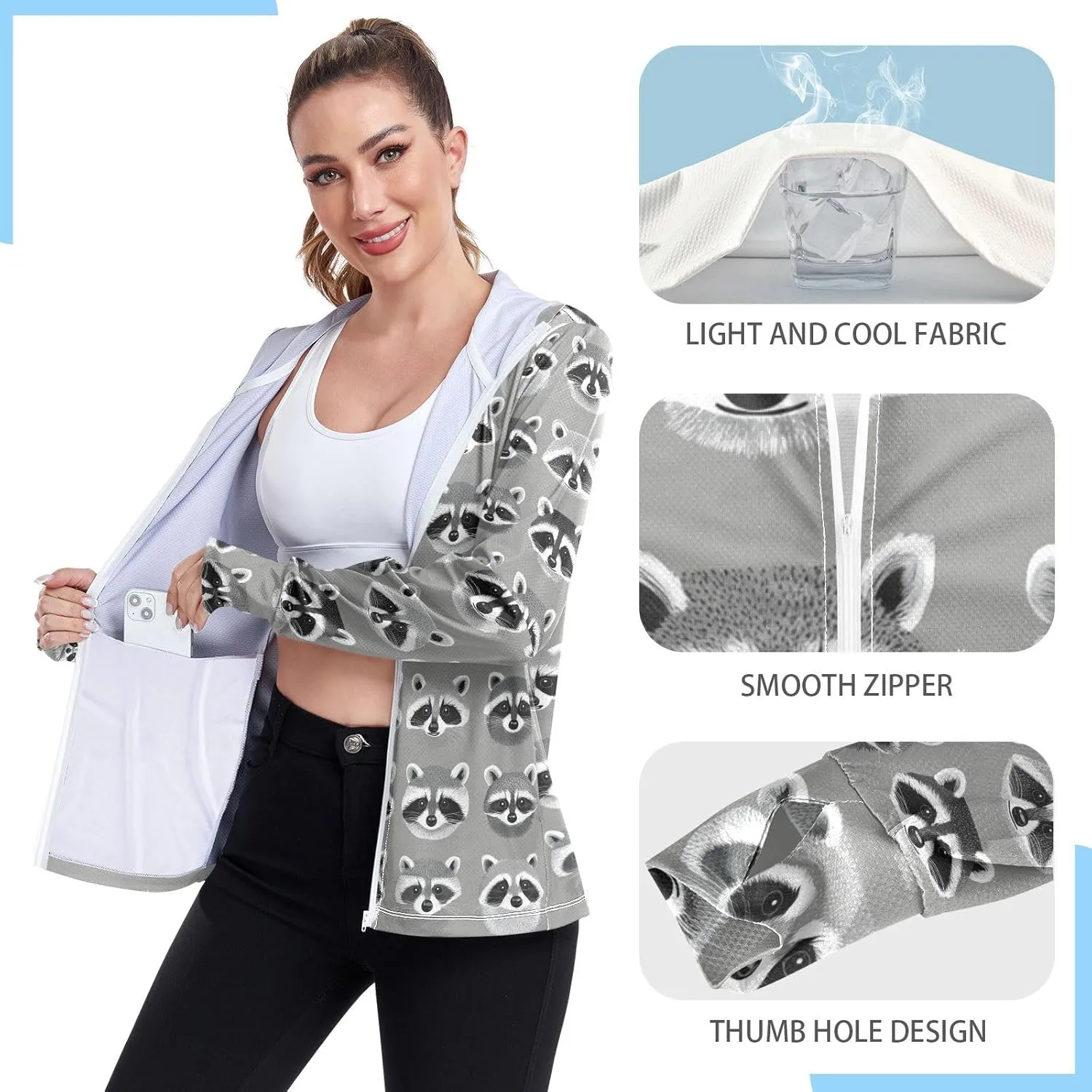 Hoodie Women with Thumb Holes Cooling Shirt UPF 50  Protection Hooded Sweatshirt Hiking Outdoor Performance