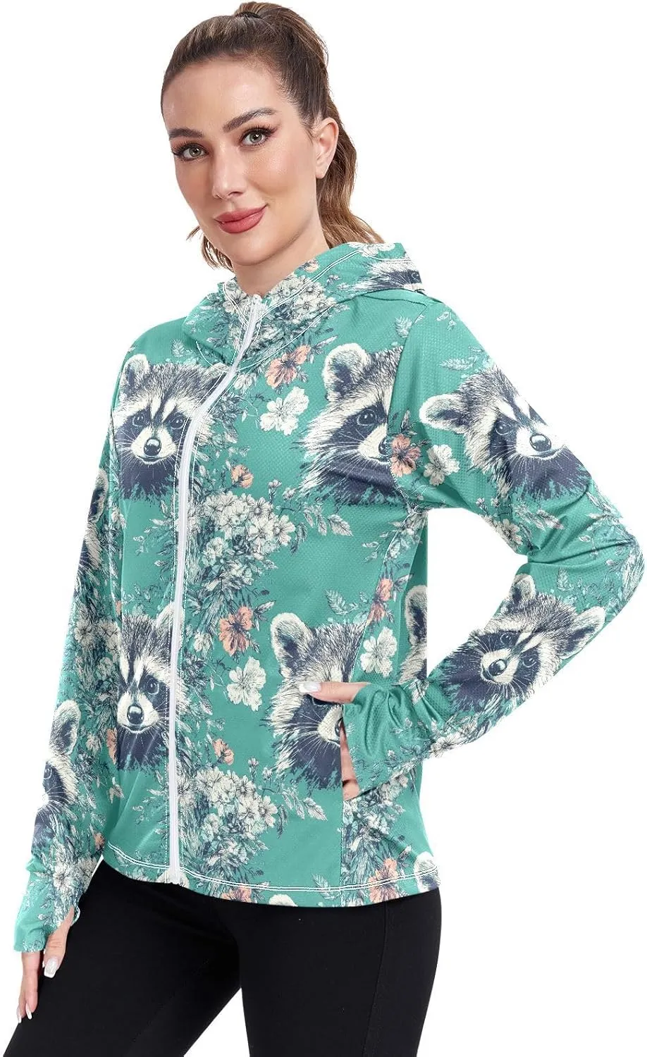 Hoodie Women with Thumb Holes Cooling Shirt UPF 50  Protection Hooded Sweatshirt Hiking Outdoor Performance