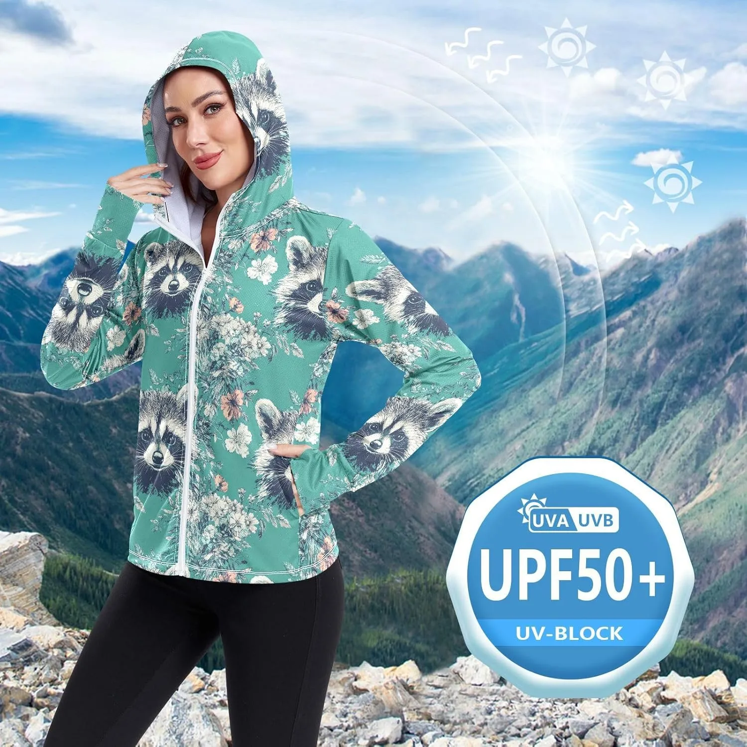 Hoodie Women with Thumb Holes Cooling Shirt UPF 50  Protection Hooded Sweatshirt Hiking Outdoor Performance