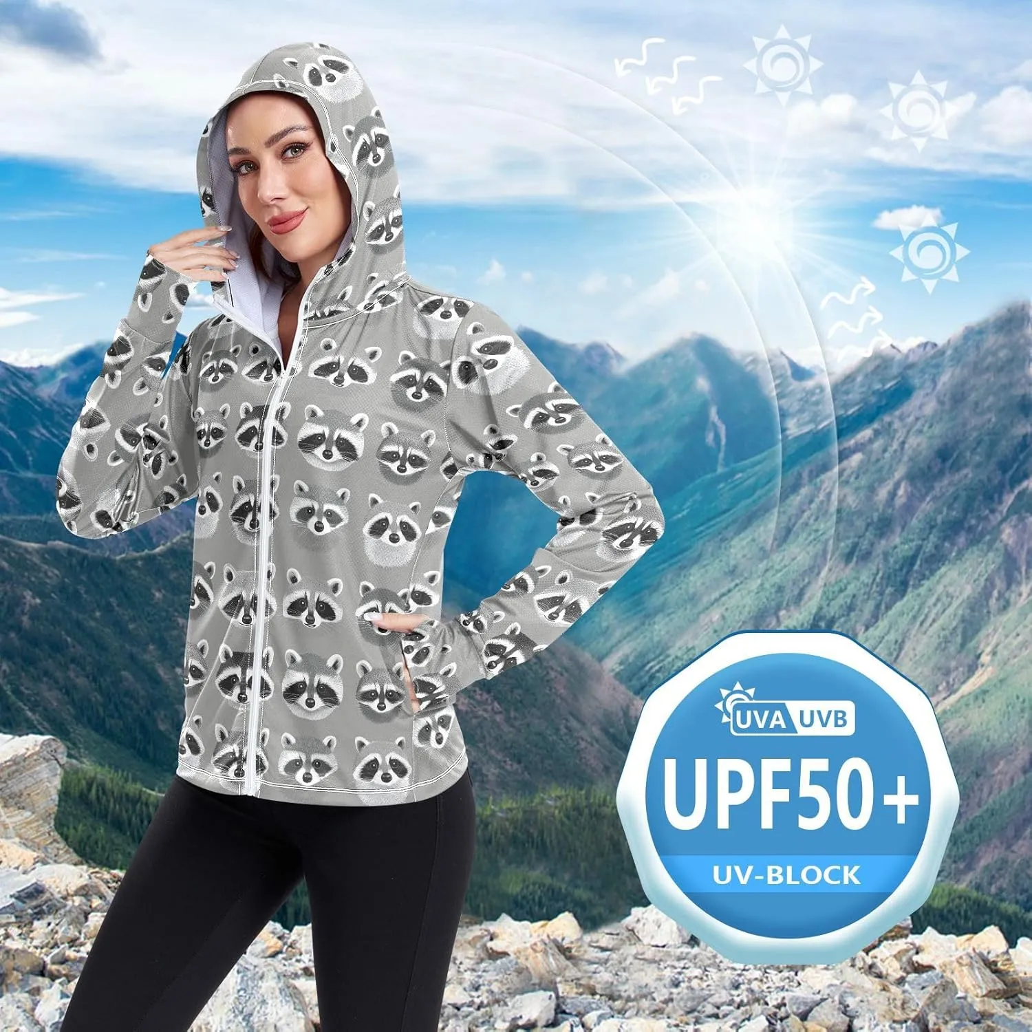 Hoodie Women with Thumb Holes Cooling Shirt UPF 50  Protection Hooded Sweatshirt Hiking Outdoor Performance