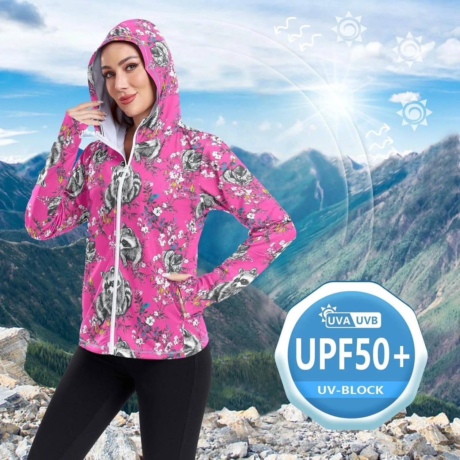 Hoodie Women with Thumb Holes Cooling Shirt UPF 50  Protection Hooded Sweatshirt Hiking Outdoor Performance