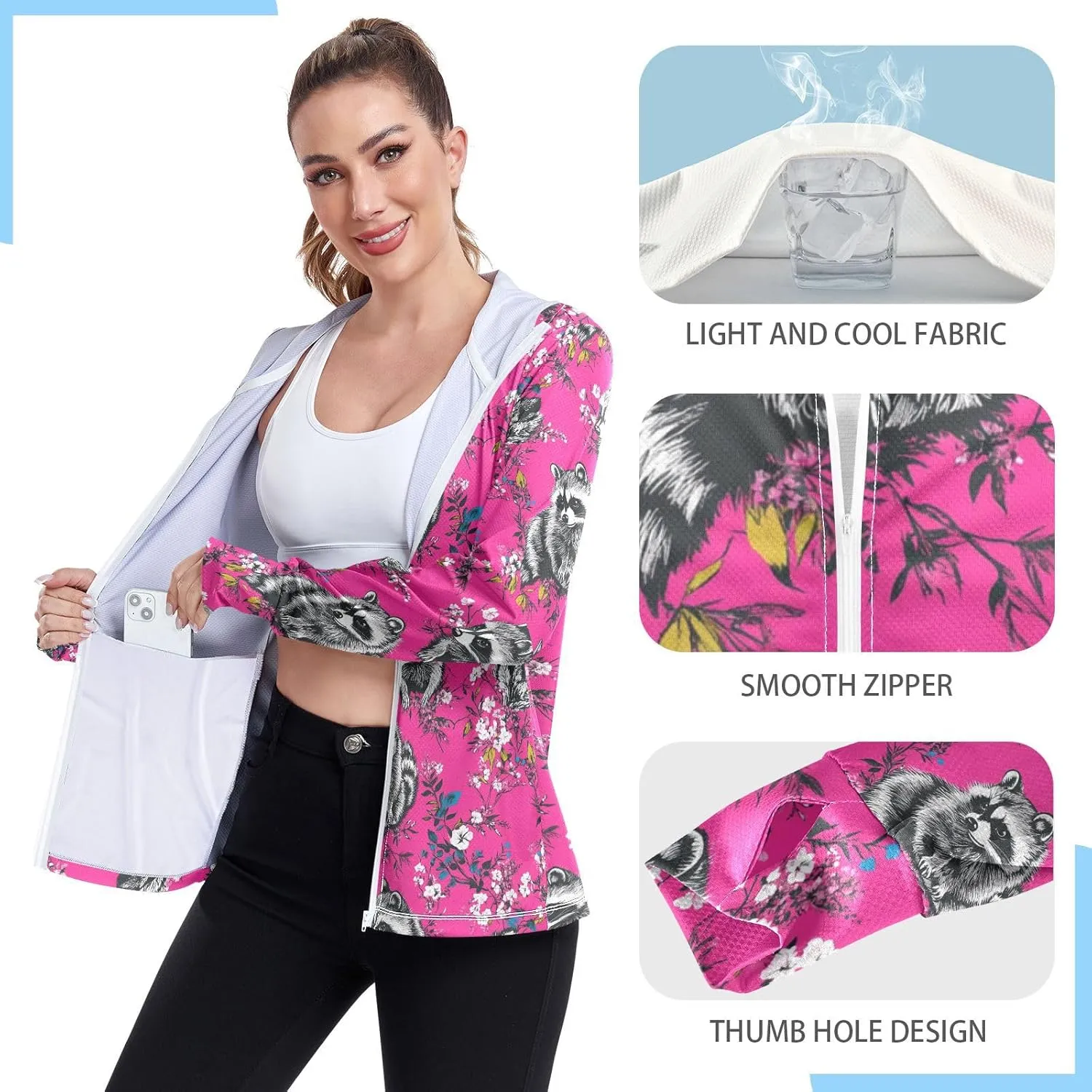 Hoodie Women with Thumb Holes Cooling Shirt UPF 50  Protection Hooded Sweatshirt Hiking Outdoor Performance