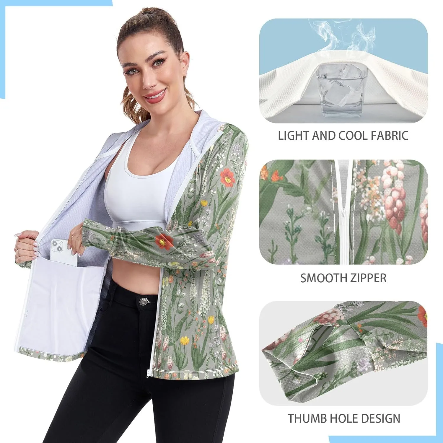 Hoodies for Women Zip Up with Pockets Cooling Shirt UPF 50  Protection Gym People Sweatshirt Hiking Outdoor