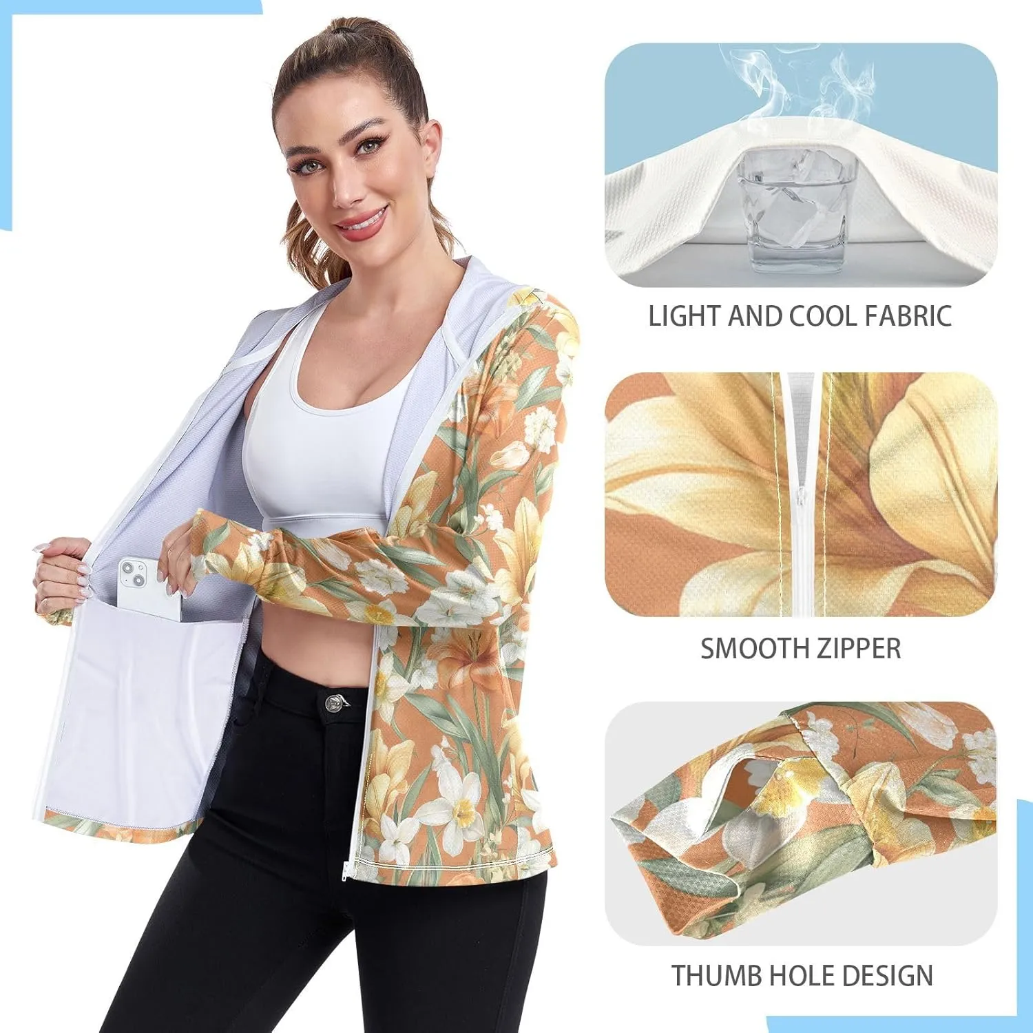 Hoodies for Women Zip Up with Pockets Cooling Shirt UPF 50  Protection Gym People Sweatshirt Hiking Outdoor