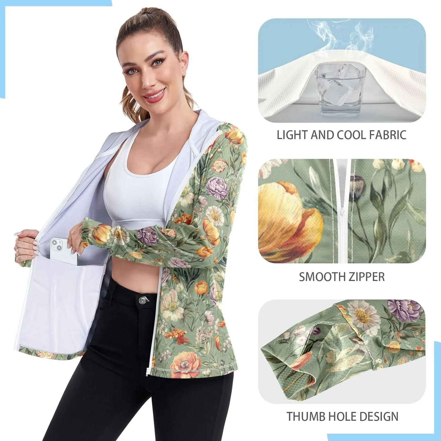 Hoodies for Women Zip Up with Pockets Cooling Shirt UPF 50  Protection Gym People Sweatshirt Hiking Outdoor