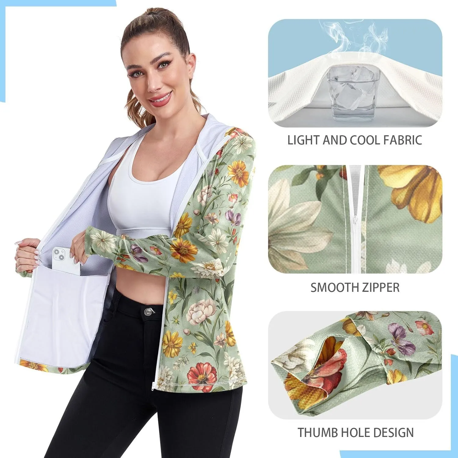Hoodies for Women Zip Up with Pockets Cooling Shirt UPF 50  Protection Gym People Sweatshirt Hiking Outdoor