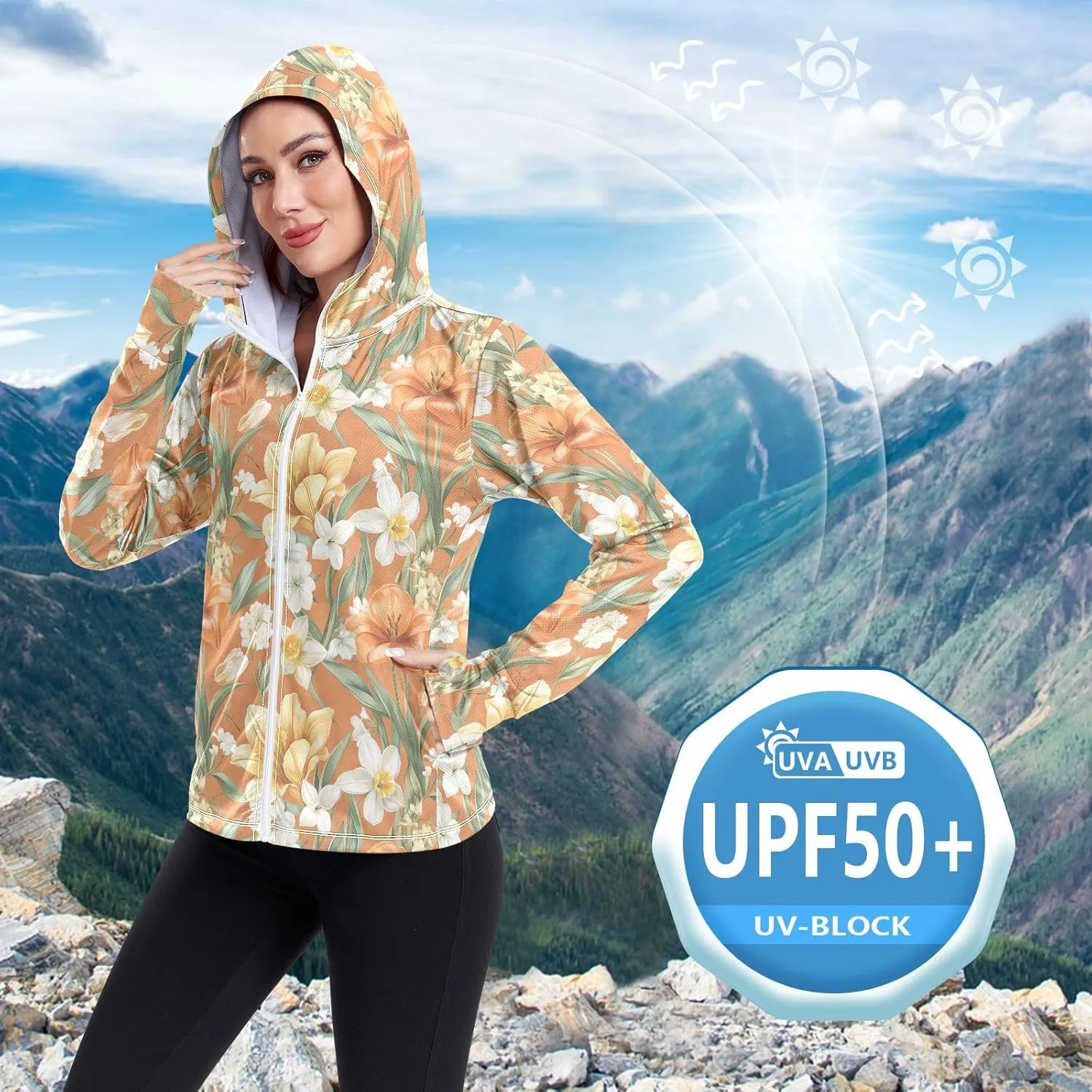 Hoodies for Women Zip Up with Pockets Cooling Shirt UPF 50  Protection Gym People Sweatshirt Hiking Outdoor