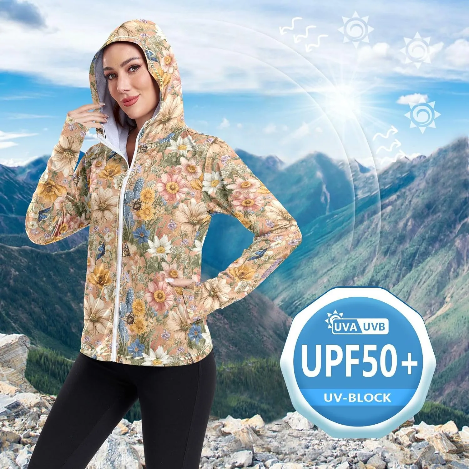 Hoodies Woman with Thumb Holes Cooling Shirt UPF 50  Protection Gym People Sweatshirt for Hiking Outdoor