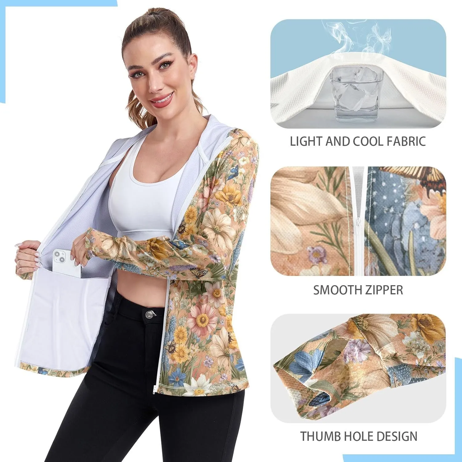 Hoodies Woman with Thumb Holes Cooling Shirt UPF 50  Protection Gym People Sweatshirt for Hiking Outdoor