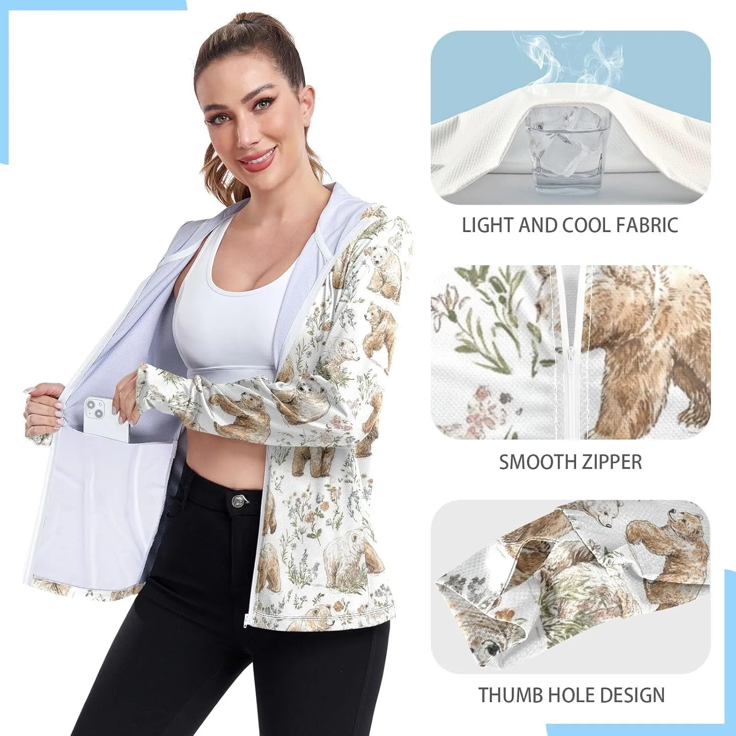 Hoodies Woman with Thumb Holes Swim Shirts UPF 50  Protection Workout Sweatshirt Hiking Outdoor Performance