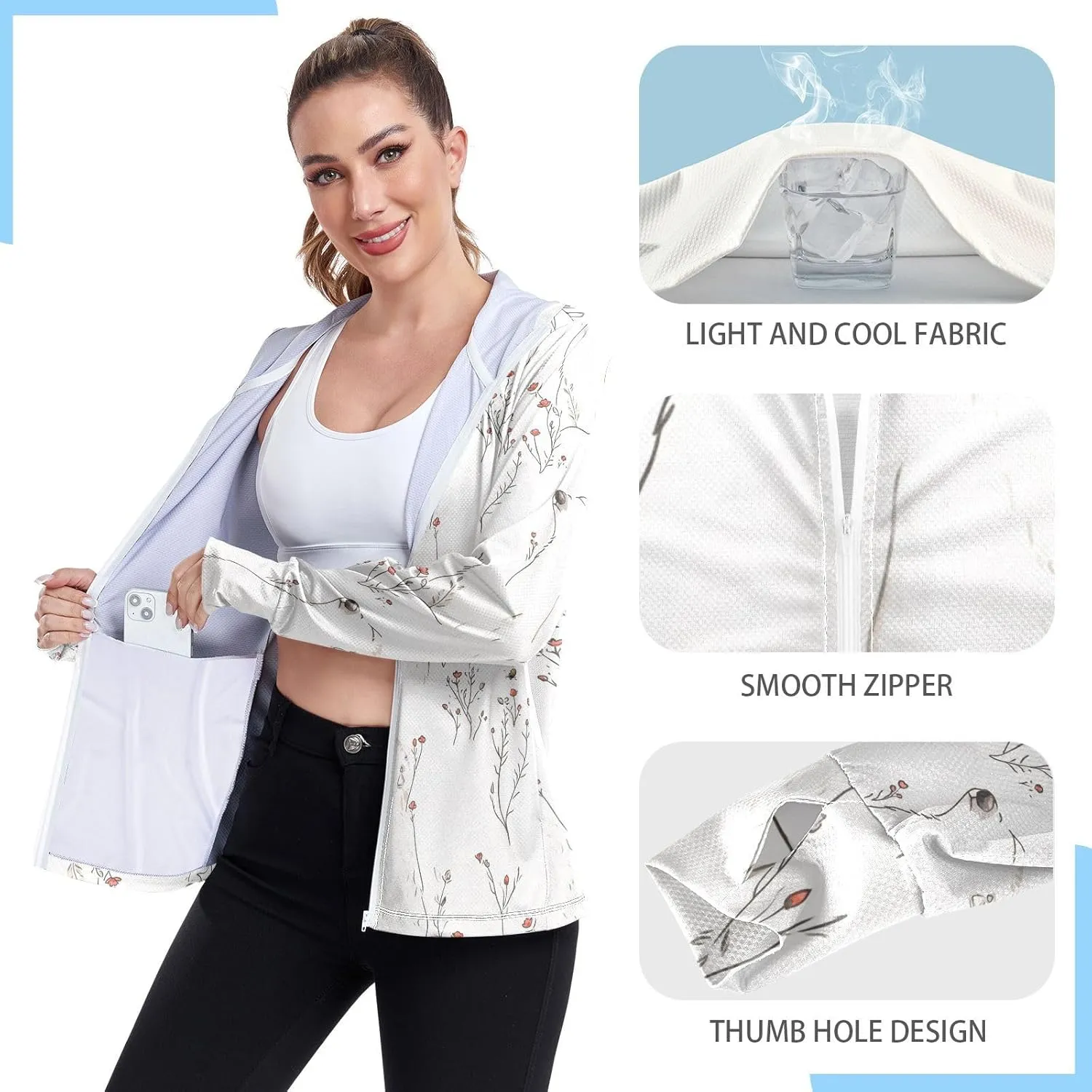 Hoodies Woman with Thumb Holes Swim Shirts UPF 50  Protection Workout Sweatshirt Hiking Outdoor Performance