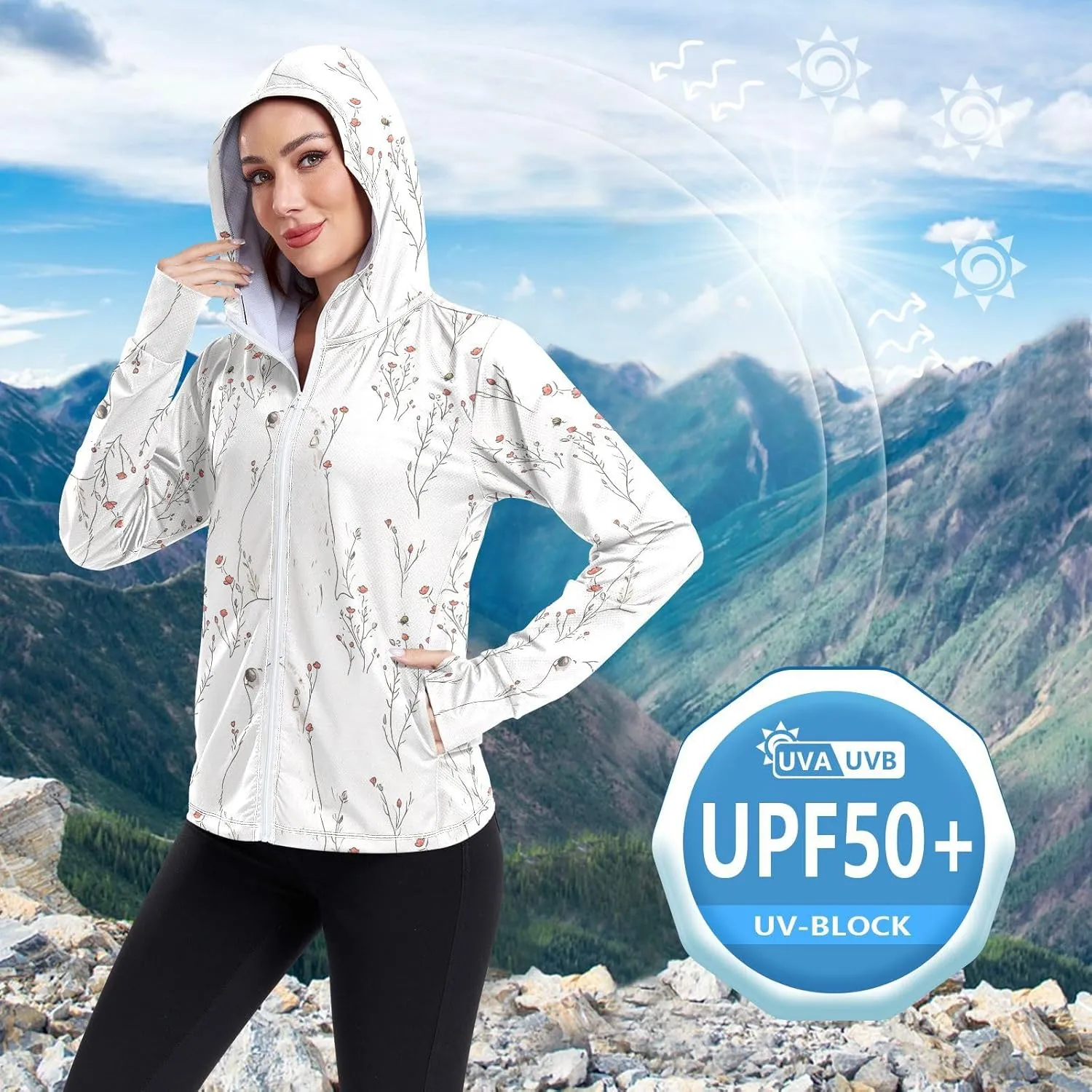 Hoodies Woman with Thumb Holes Swim Shirts UPF 50  Protection Workout Sweatshirt Hiking Outdoor Performance