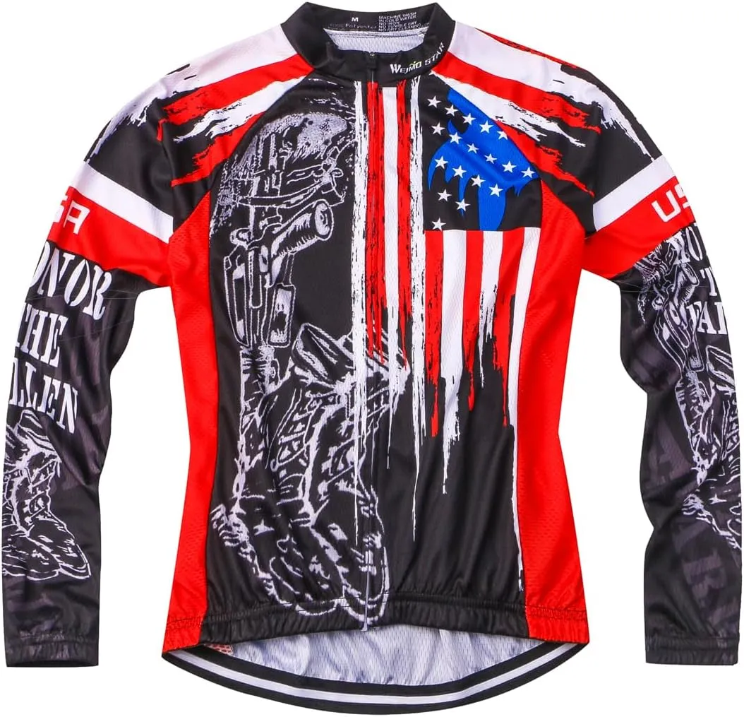 Hotlion Cycling Jersey Men Long Sleeve Bike MTB Top Jacket Cycle Biking T Shirt Bicycle Clothing with Three Rear Pockets