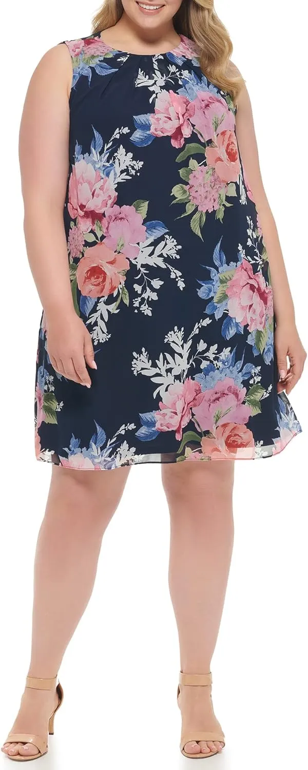 Jessica Howard Women's Sleeveless Printed Chiffon Shift Mini Dress