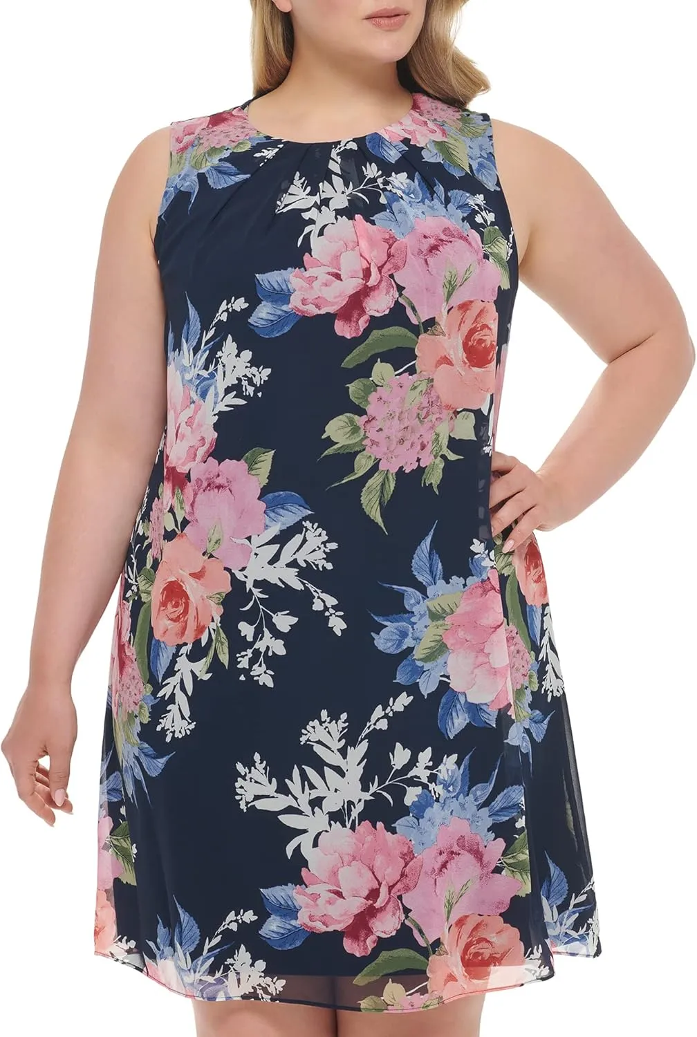 Jessica Howard Women's Sleeveless Printed Chiffon Shift Mini Dress