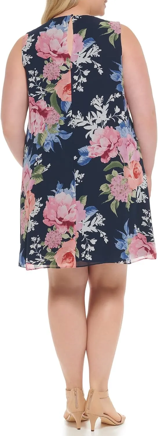 Jessica Howard Women's Sleeveless Printed Chiffon Shift Mini Dress
