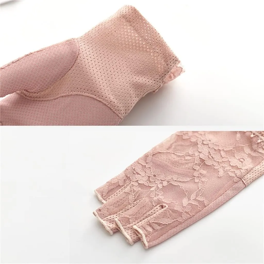 JSEIAJB Lace Short Gloves Women's Thin Section Driving Riding Half Finger Touch Screen