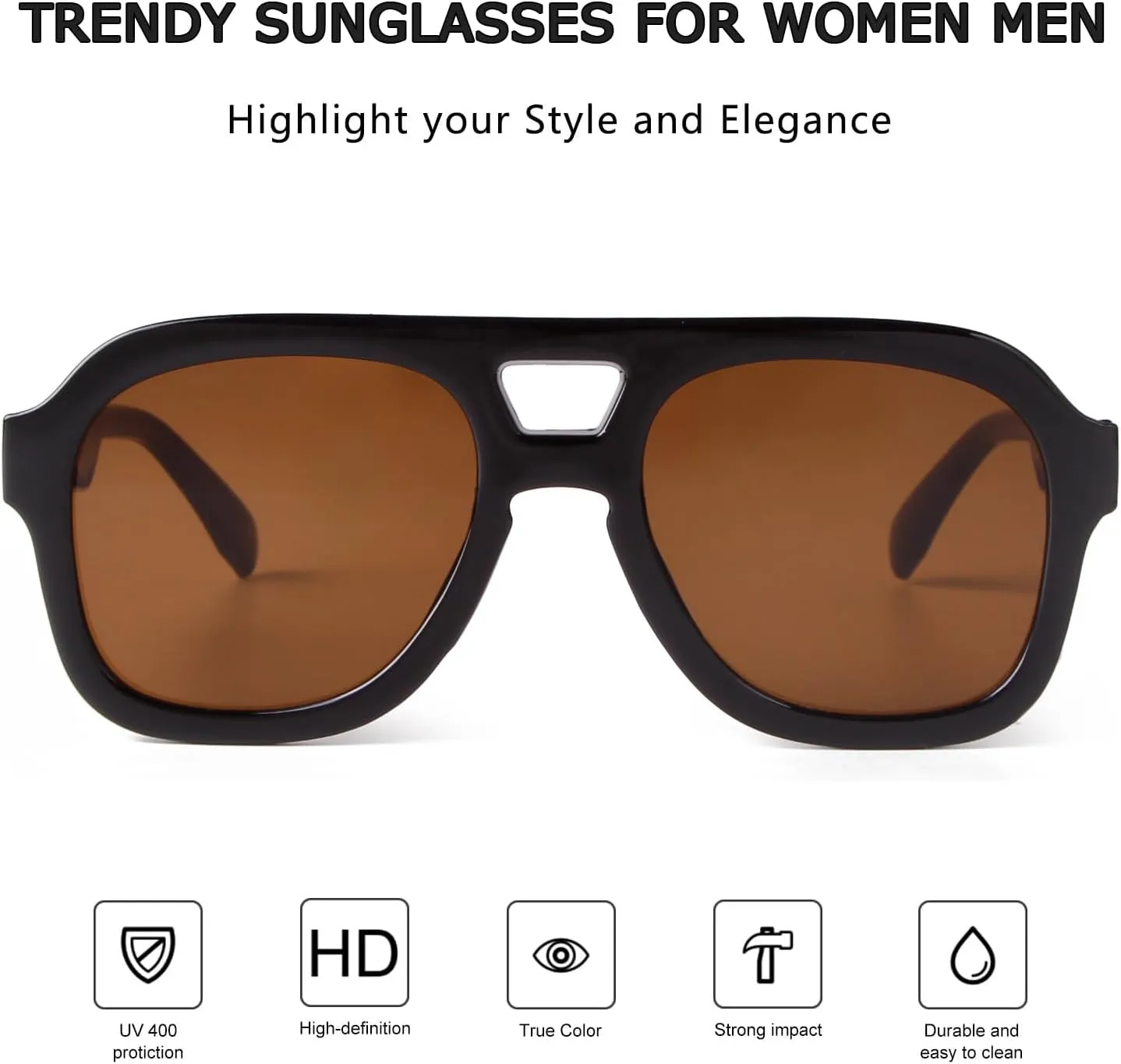 JUDOO Retro 70s Square Flat Aviator Sunglasses for Women Men Trendy Rectangle Double Bridge Geometric Sun Glasses Shades