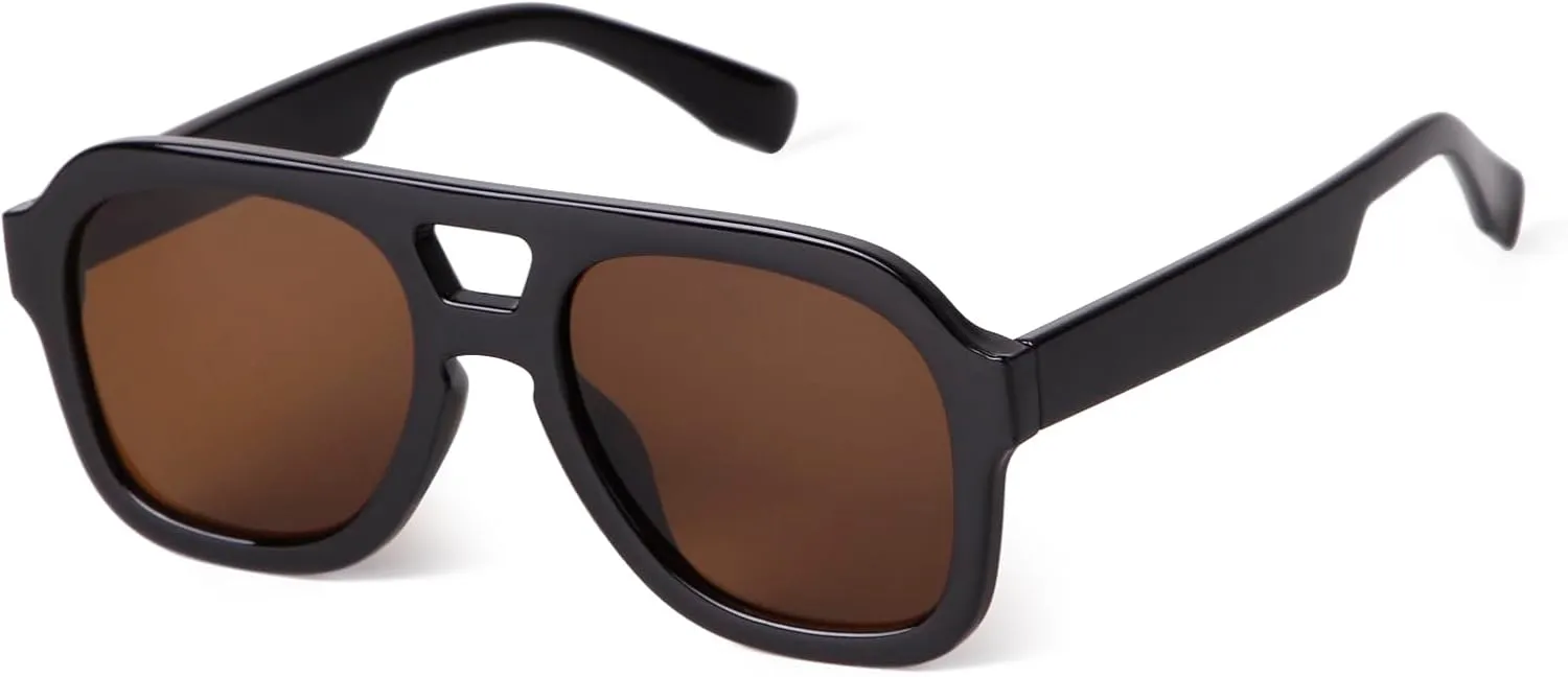 JUDOO Retro 70s Square Flat Aviator Sunglasses for Women Men Trendy Rectangle Double Bridge Geometric Sun Glasses Shades
