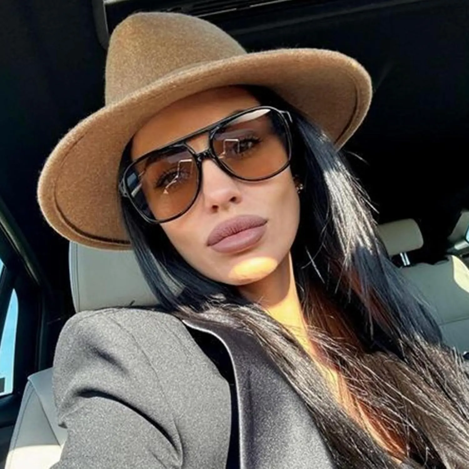 JUDOO Retro 70s Square Flat Aviator Sunglasses for Women Men Trendy Rectangle Double Bridge Geometric Sun Glasses Shades
