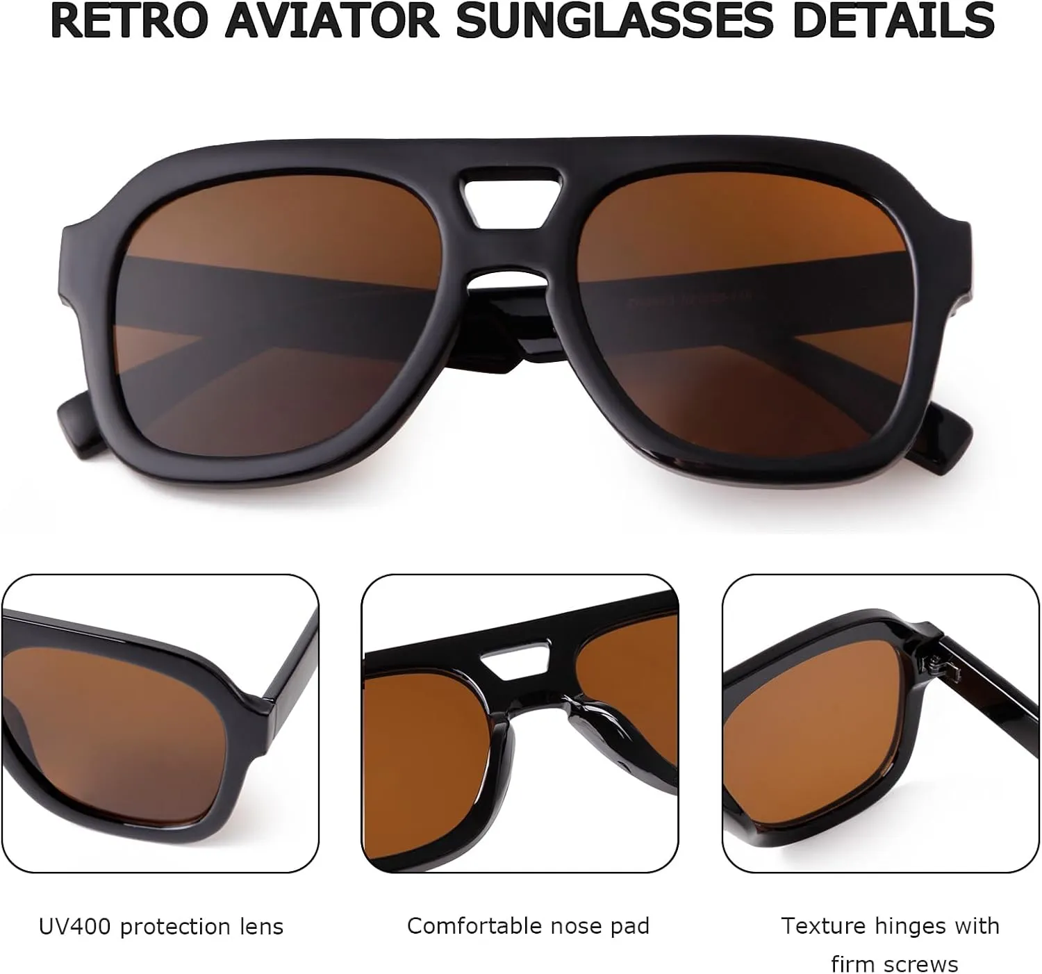 JUDOO Retro 70s Square Flat Aviator Sunglasses for Women Men Trendy Rectangle Double Bridge Geometric Sun Glasses Shades