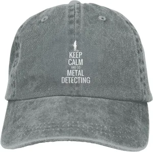 Keep Calm and Go Metal Detecting Sunhat Distressed Washed Denim Cowboy Baseball Cap Funny Trucker Hat Men Women