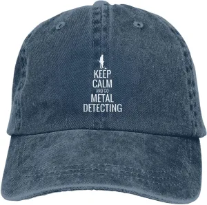 Keep Calm and Go Metal Detecting Sunhat Distressed Washed Denim Cowboy Baseball Cap Funny Trucker Hat Men Women