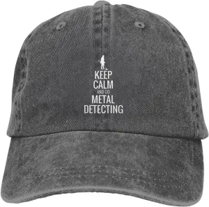 Keep Calm and Go Metal Detecting Sunhat Distressed Washed Denim Cowboy Baseball Cap Funny Trucker Hat Men Women