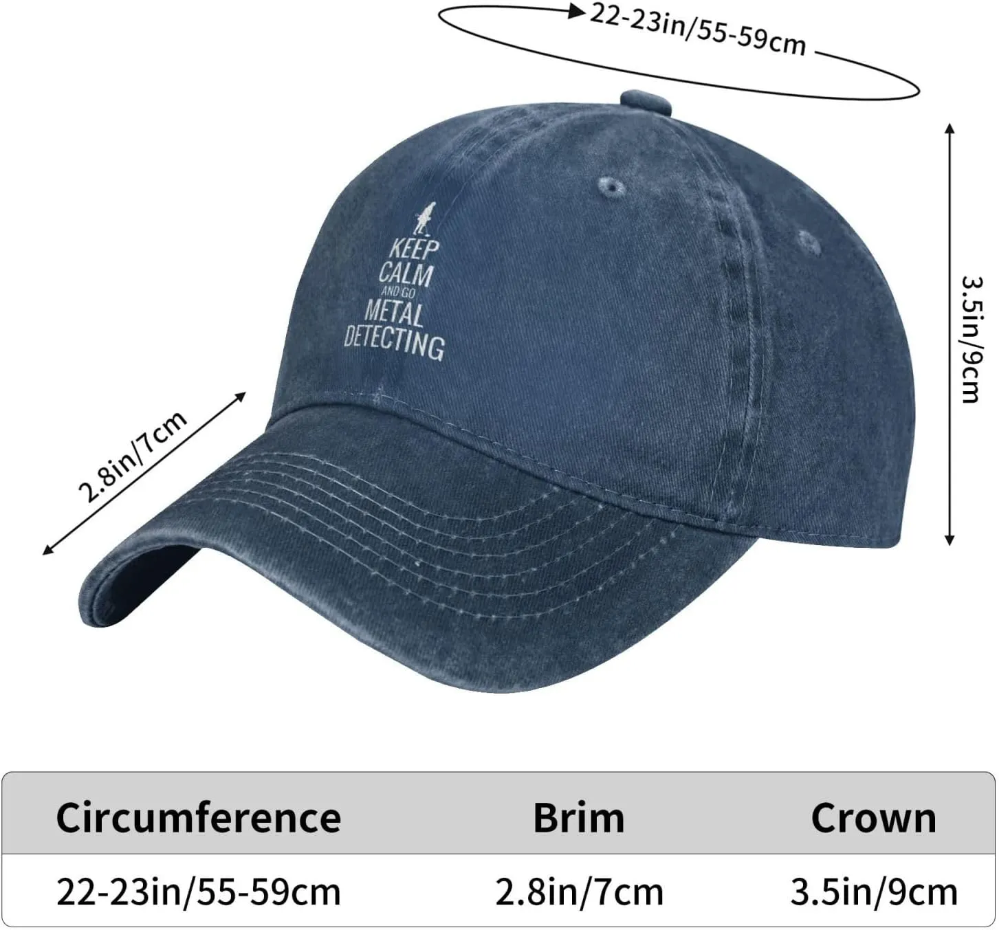 Keep Calm and Go Metal Detecting Sunhat Distressed Washed Denim Cowboy Baseball Cap Funny Trucker Hat Men Women
