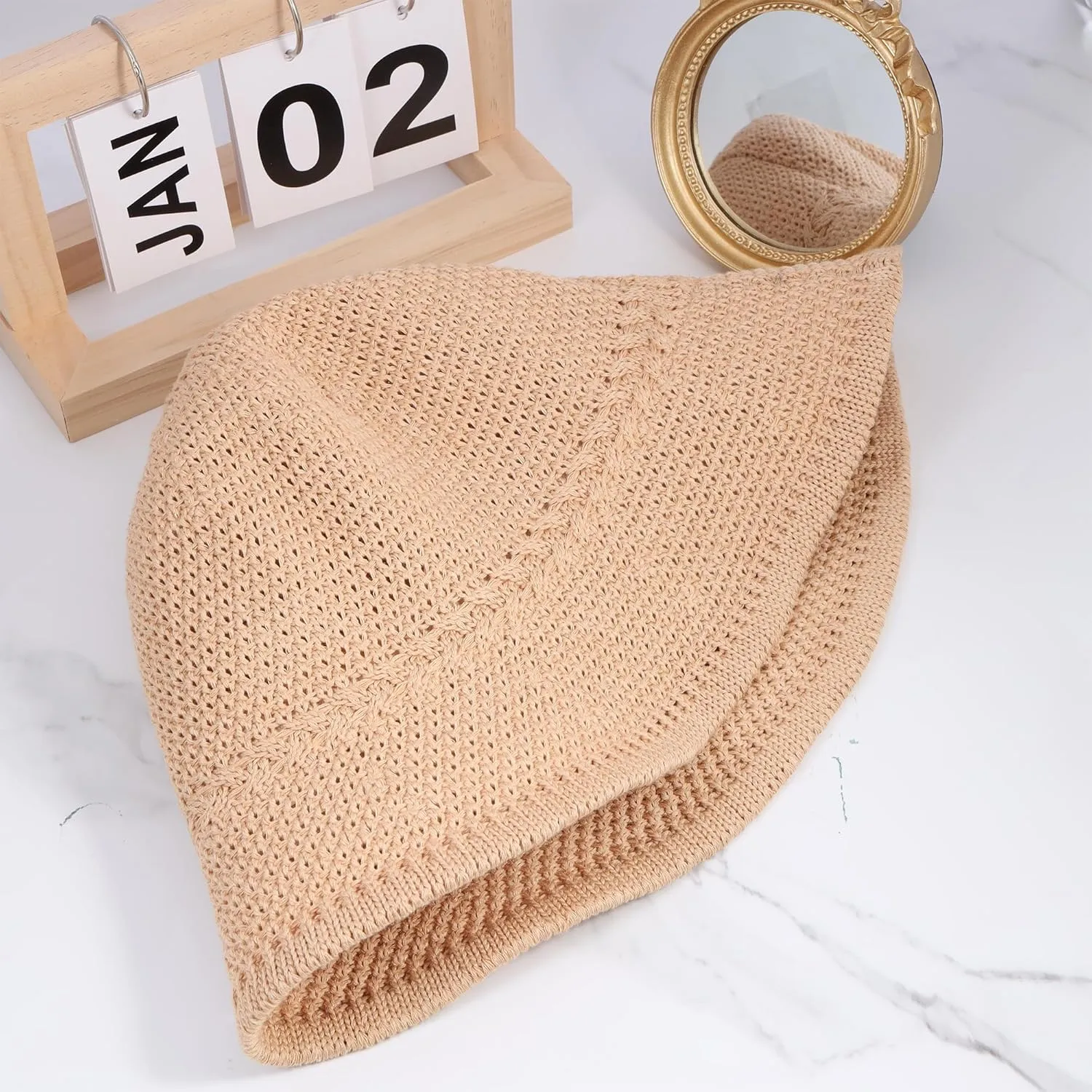 Khaki Mesh Woven Foldable Packable Crochet Beach Hats for Women Summer Hat, Floppy Wide Brim Hats for Women
