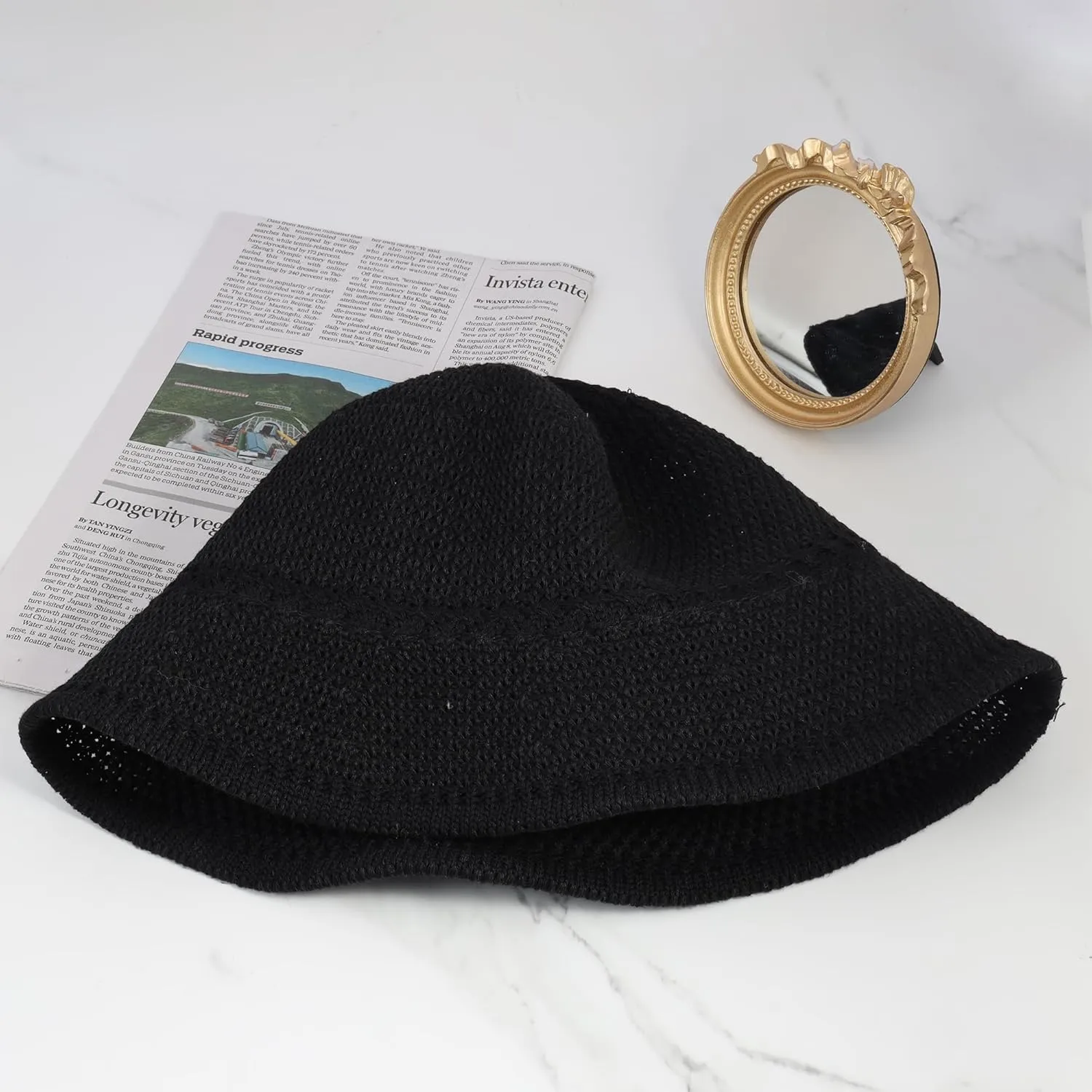 Khaki Mesh Woven Foldable Packable Crochet Beach Hats for Women Summer Hat, Floppy Wide Brim Hats for Women