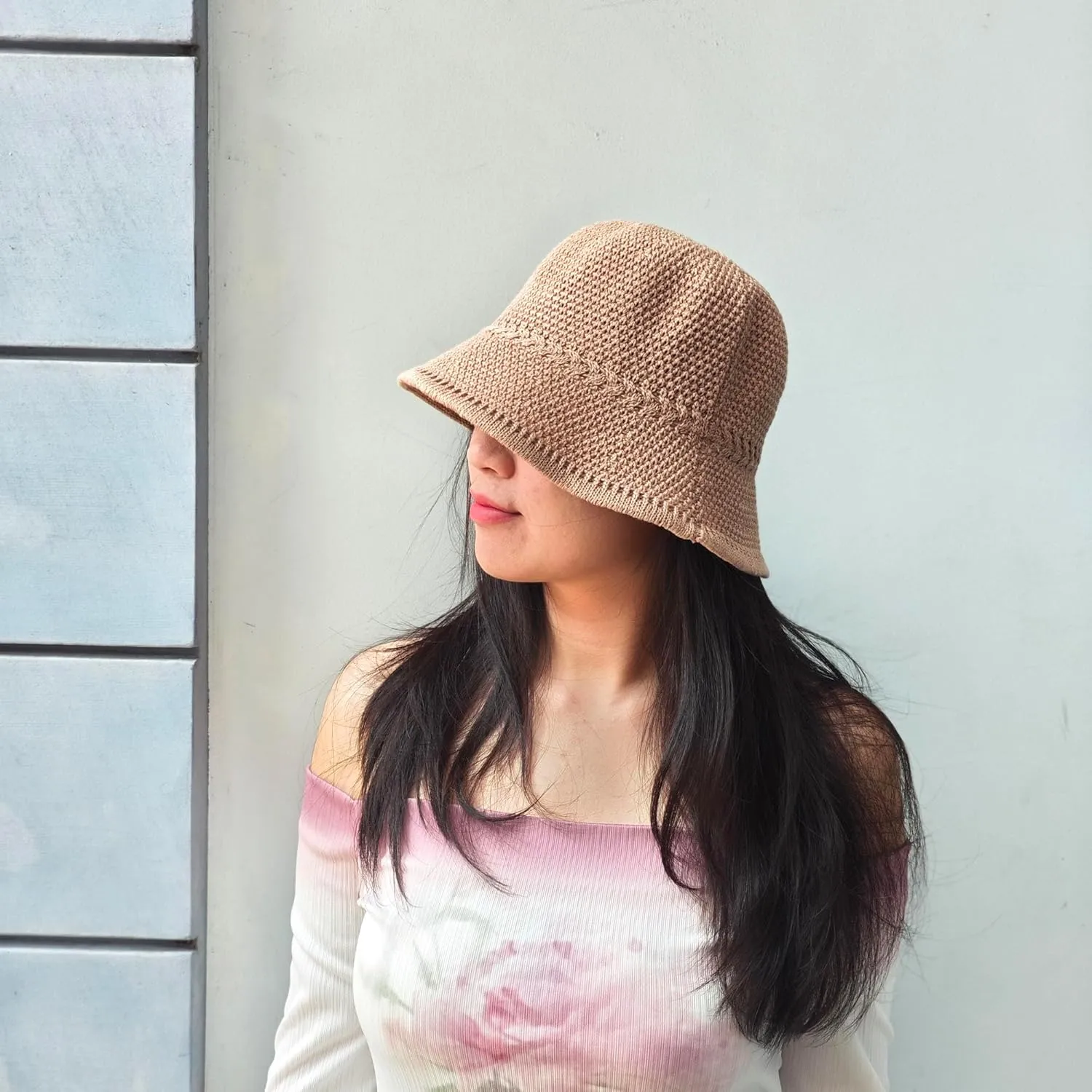 Khaki Mesh Woven Foldable Packable Crochet Beach Hats for Women Summer Hat, Floppy Wide Brim Hats for Women