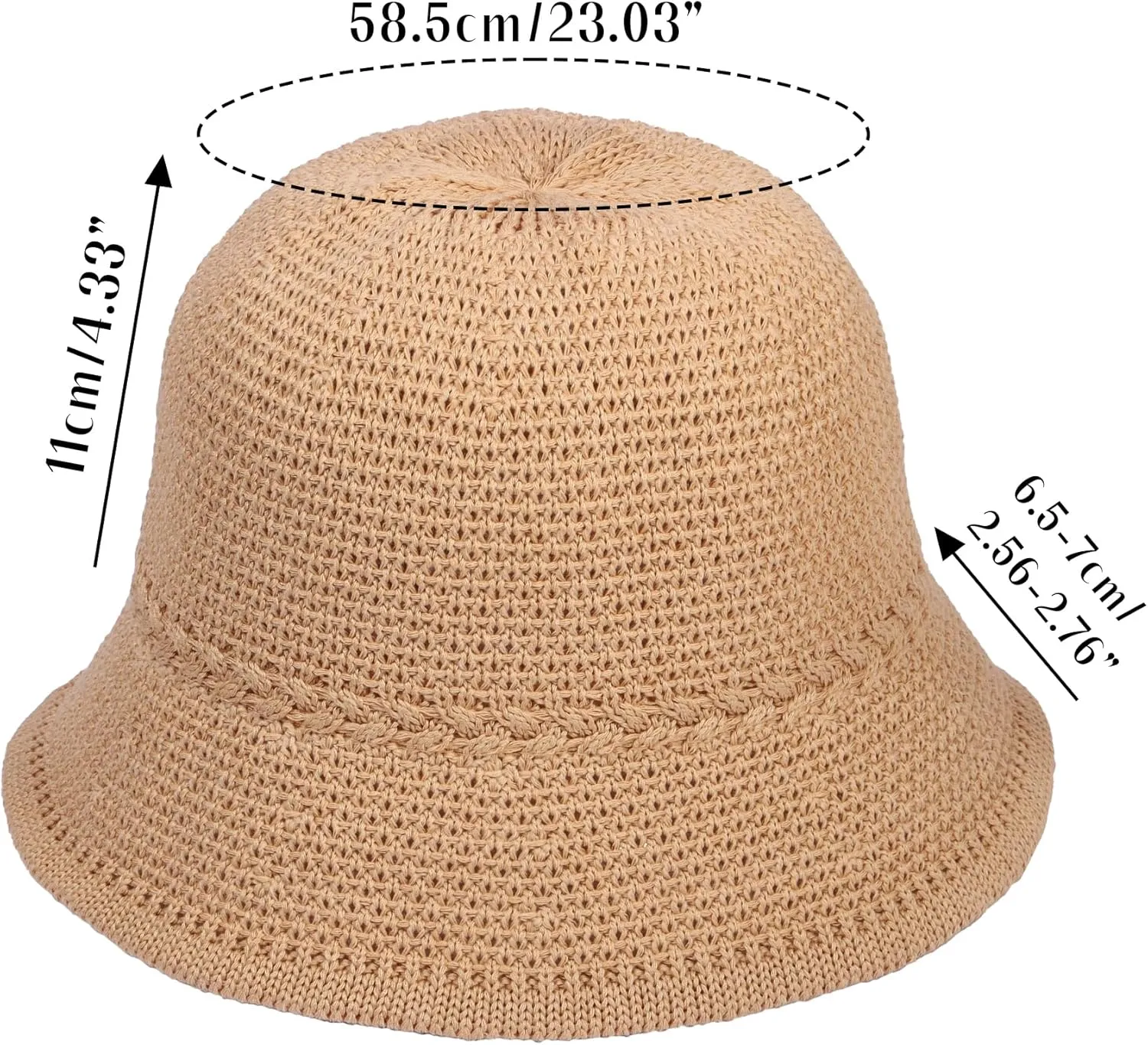 Khaki Mesh Woven Foldable Packable Crochet Beach Hats for Women Summer Hat, Floppy Wide Brim Hats for Women