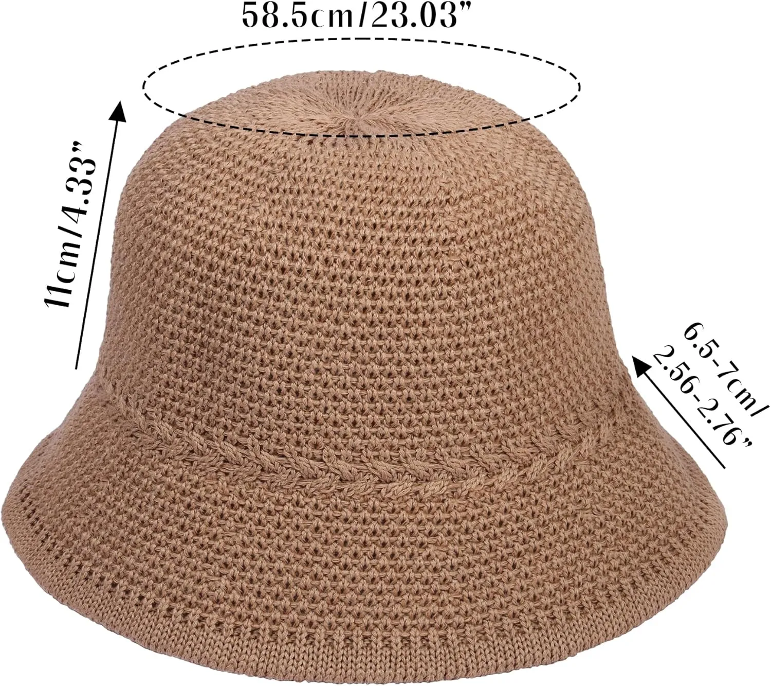 Khaki Mesh Woven Foldable Packable Crochet Beach Hats for Women Summer Hat, Floppy Wide Brim Hats for Women