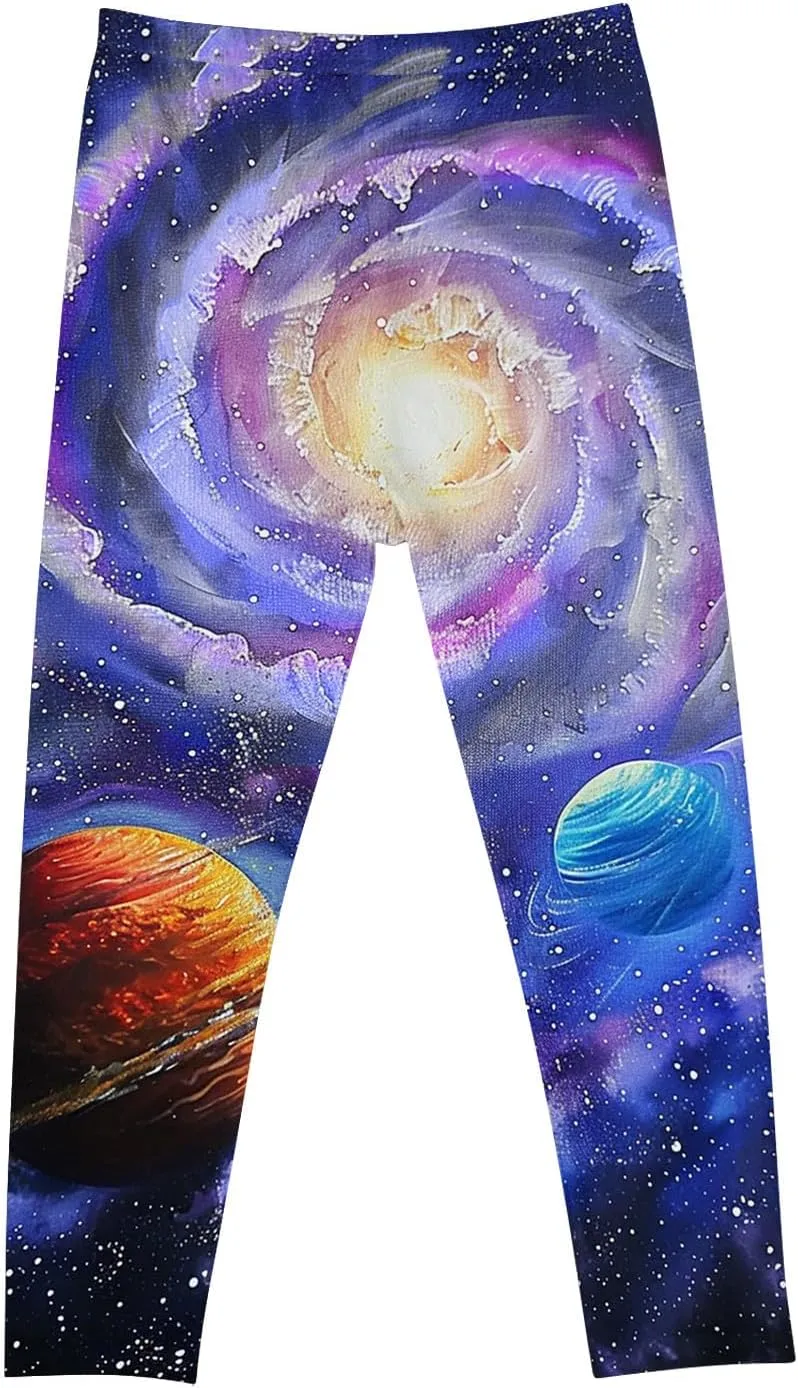 Kids Purple Galaxy Print Leggings Stretchy Comfortable Activewear for Girls Elastic Waistband