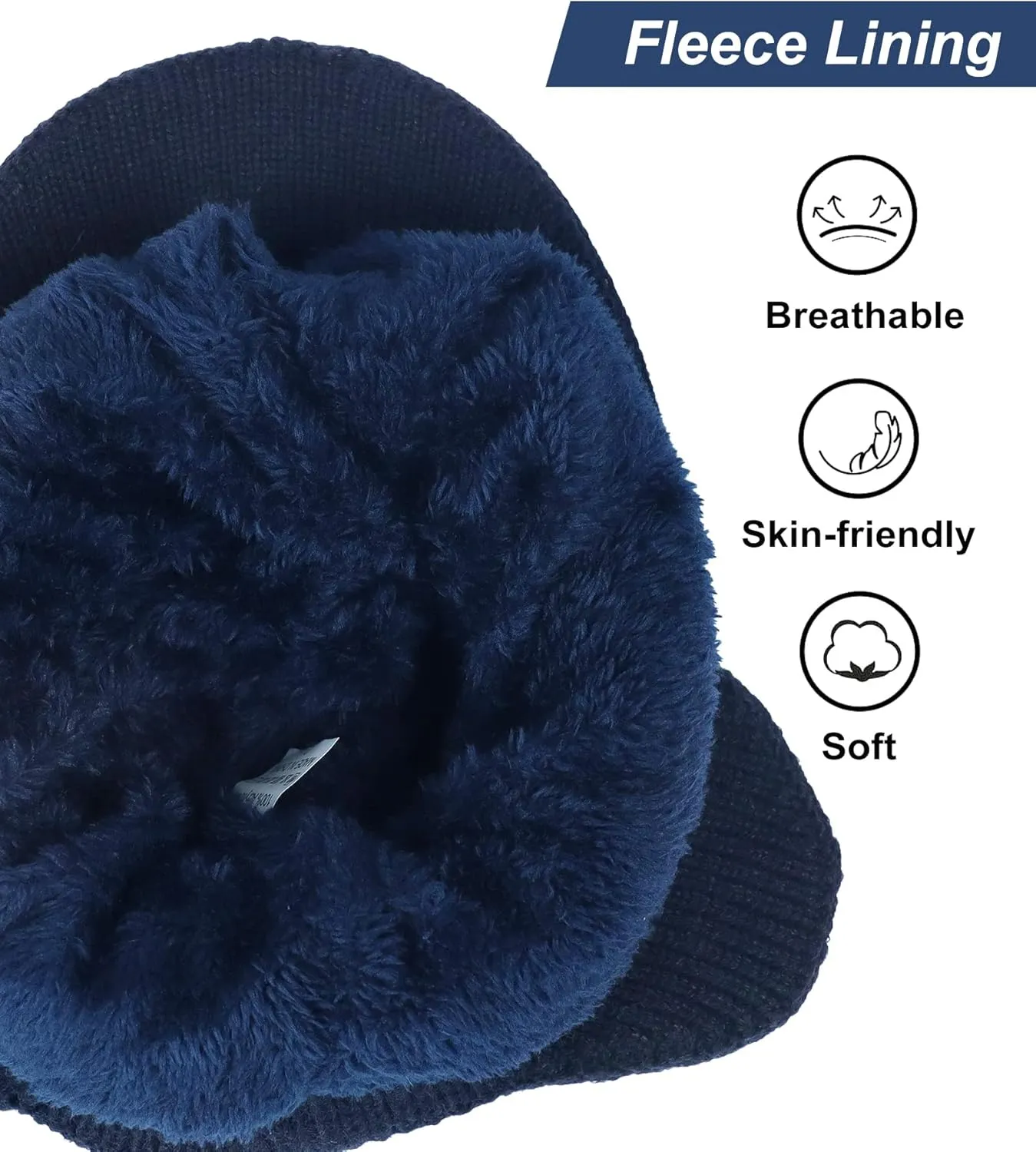 Koreshion Men's Winter Visor Beanie Hat with Earflaps Knit Baseball Cap with Brim Ski Hat Warm Fleece Lined Hunting Hat