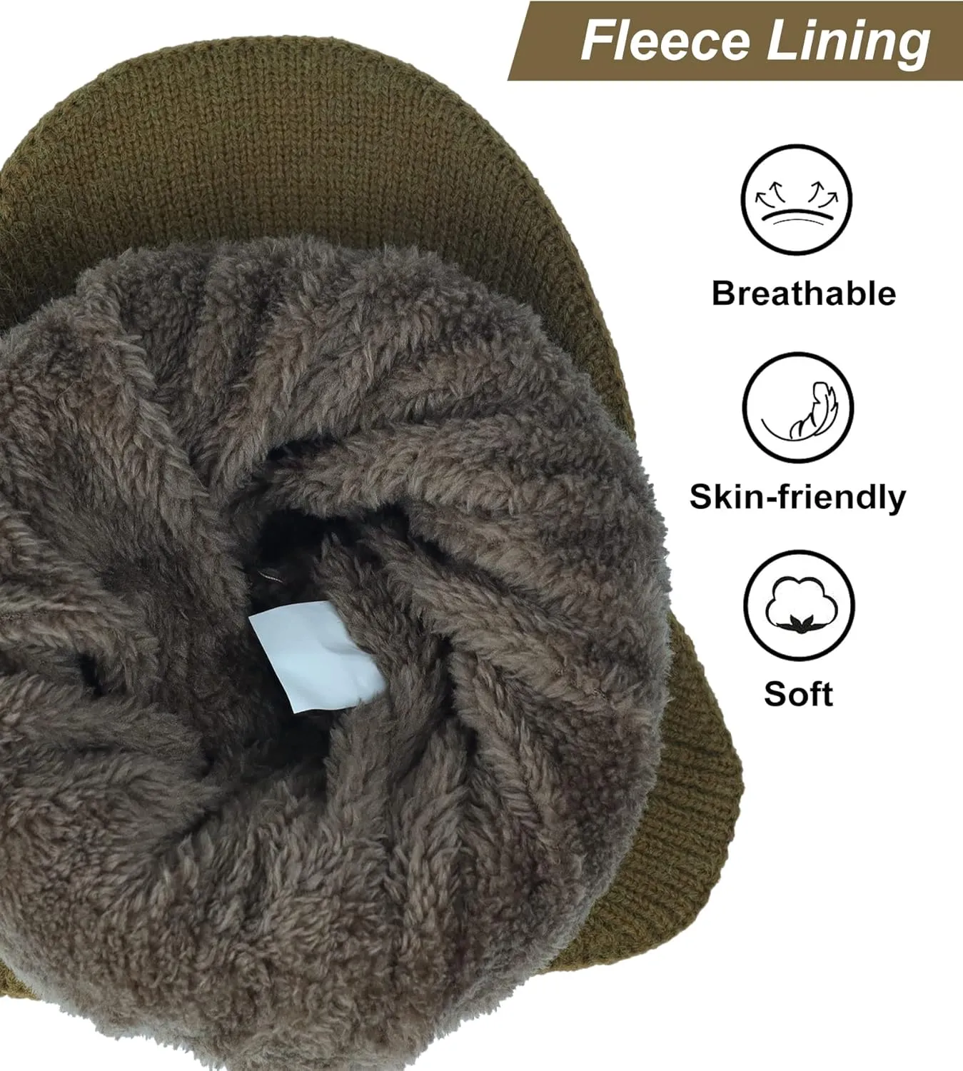Koreshion Men's Winter Visor Beanie Hat with Earflaps Knit Baseball Cap with Brim Ski Hat Warm Fleece Lined Hunting Hat