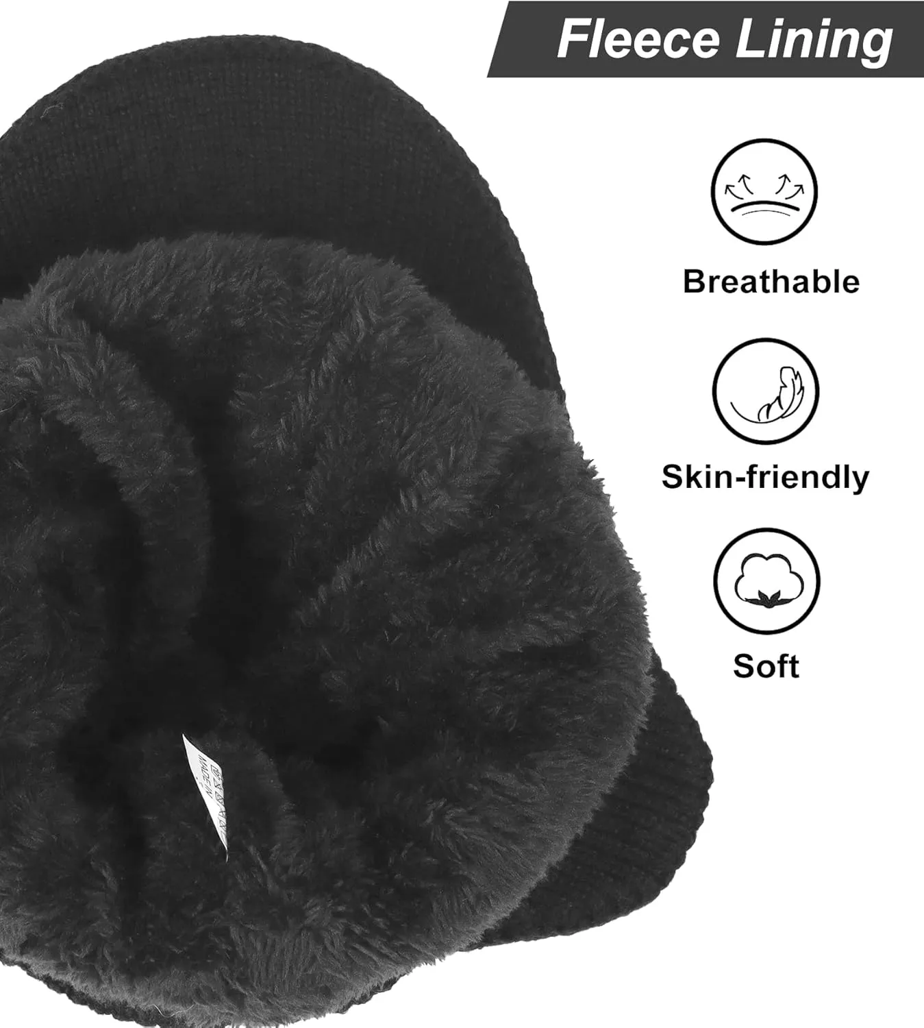 Koreshion Men's Winter Visor Beanie Hat with Earflaps Knit Baseball Cap with Brim Ski Hat Warm Fleece Lined Hunting Hat