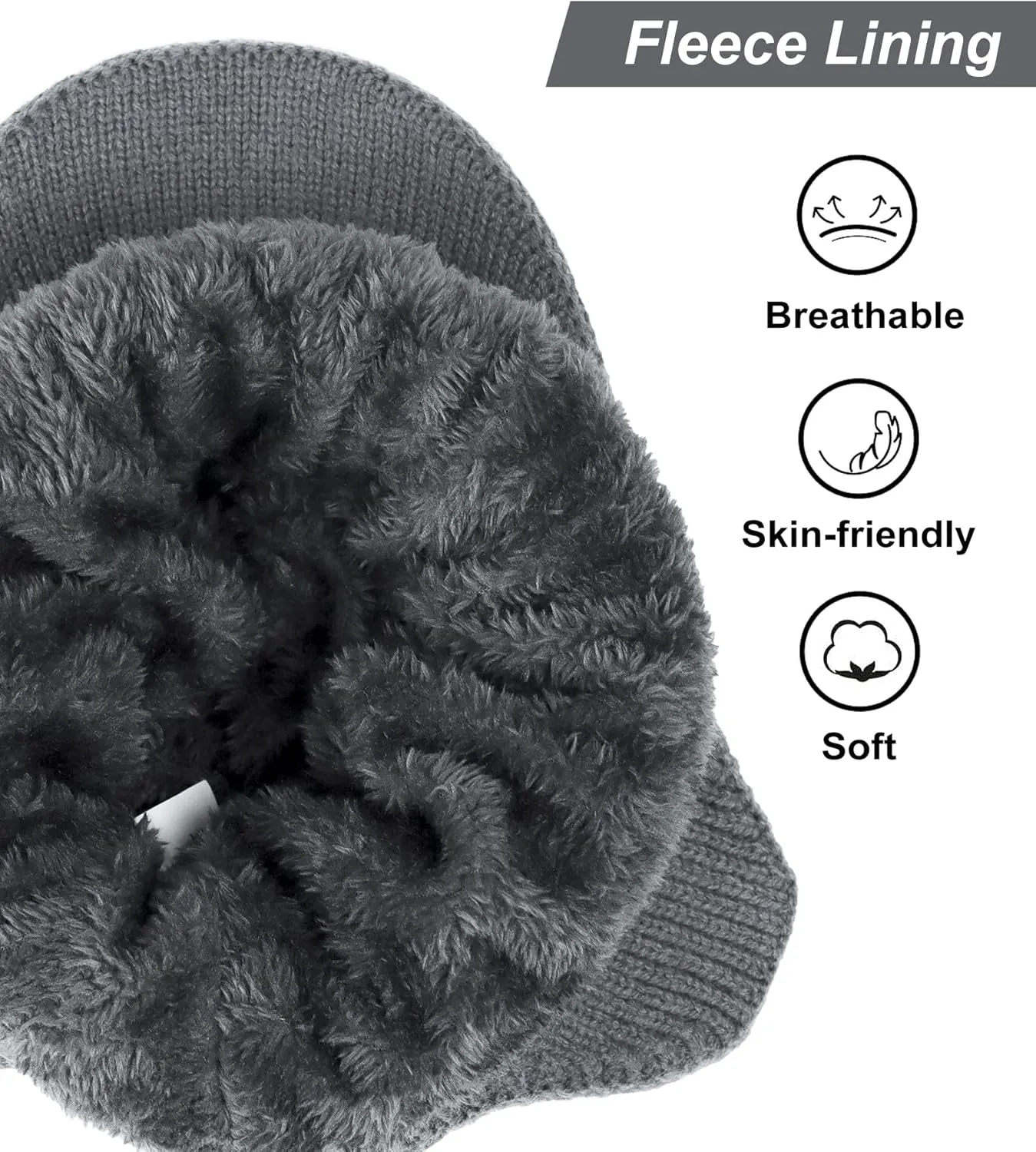 Koreshion Men's Winter Visor Beanie Hat with Earflaps Knit Baseball Cap with Brim Ski Hat Warm Fleece Lined Hunting Hat
