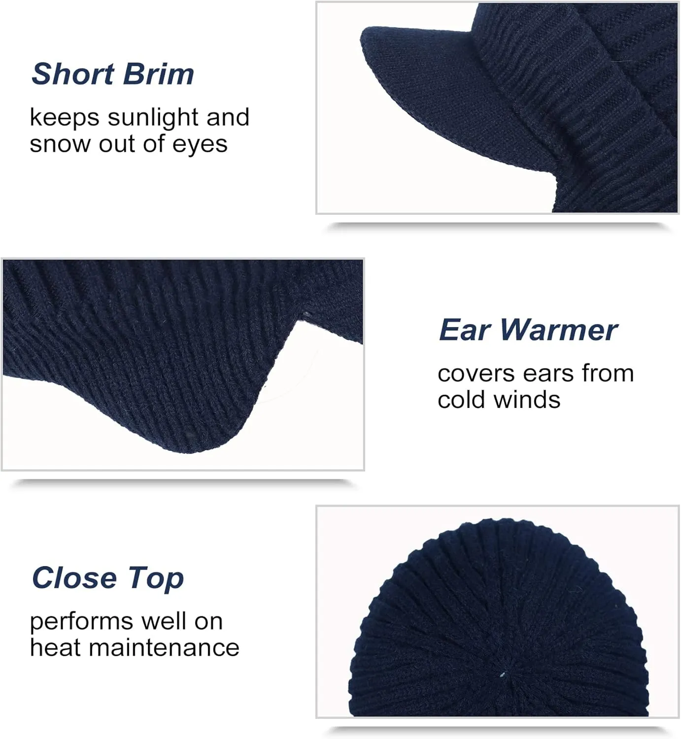 Koreshion Men's Winter Visor Beanie Hat with Earflaps Knit Baseball Cap with Brim Ski Hat Warm Fleece Lined Hunting Hat