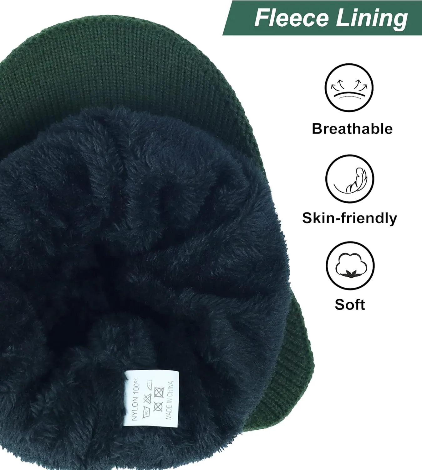 Koreshion Men's Winter Visor Beanie Hat with Earflaps Knit Baseball Cap with Brim Ski Hat Warm Fleece Lined Hunting Hat