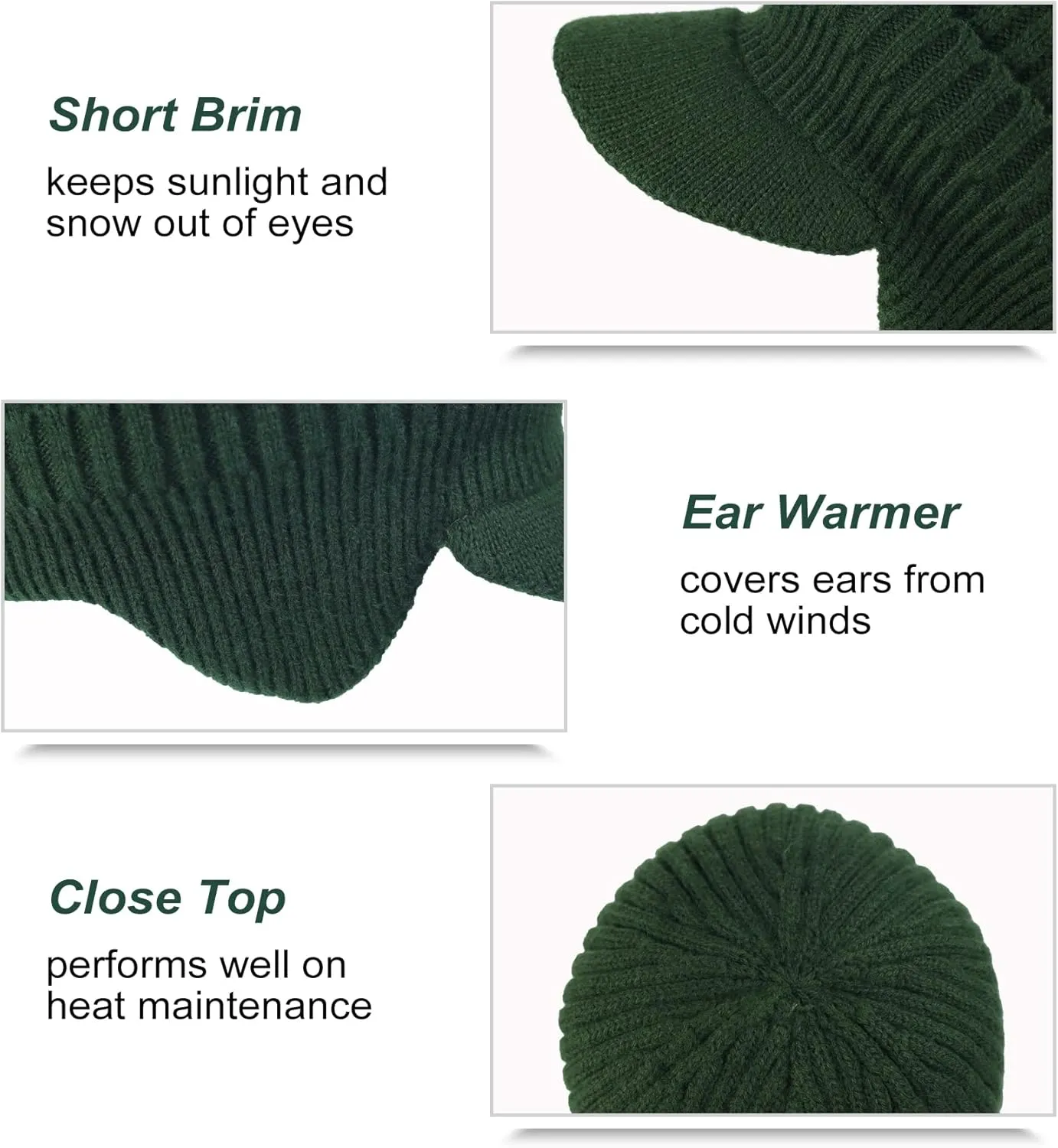 Koreshion Men's Winter Visor Beanie Hat with Earflaps Knit Baseball Cap with Brim Ski Hat Warm Fleece Lined Hunting Hat