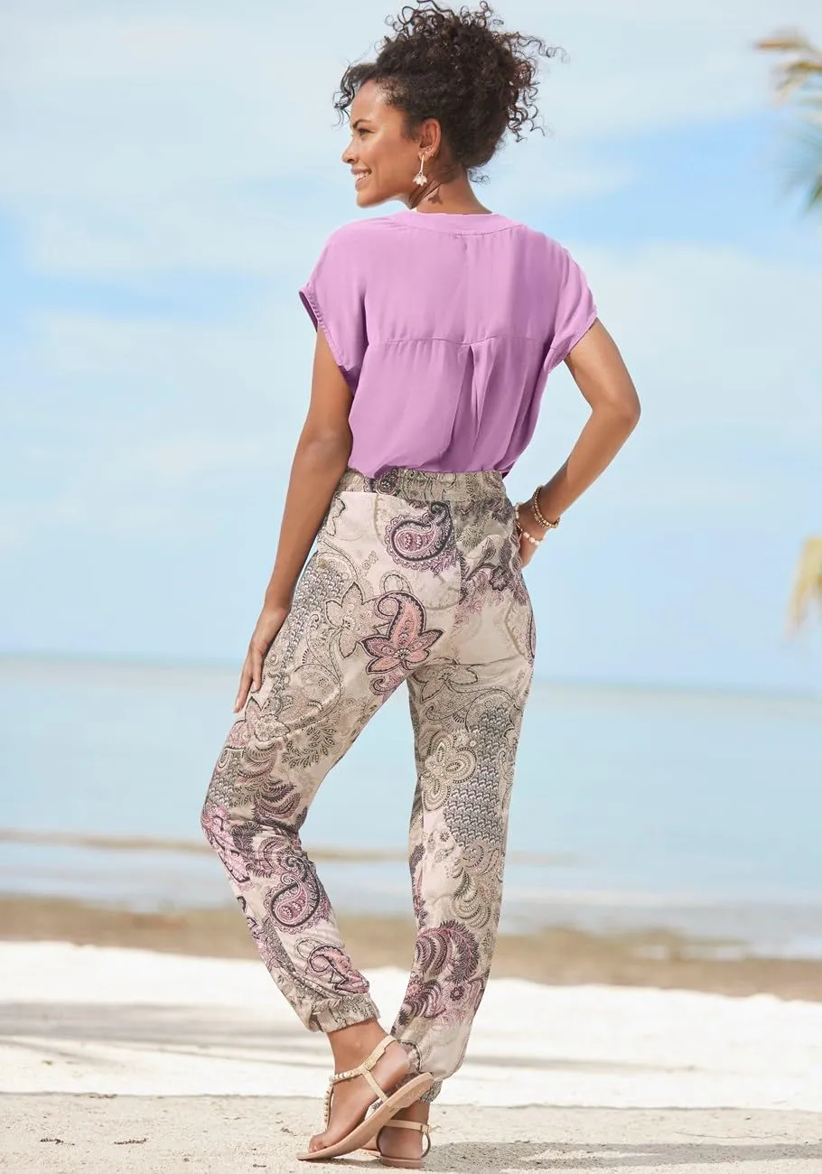 LASCANA Women's Smocked Elastic Hem Pants