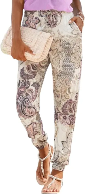 LASCANA Women's Smocked Elastic Hem Pants